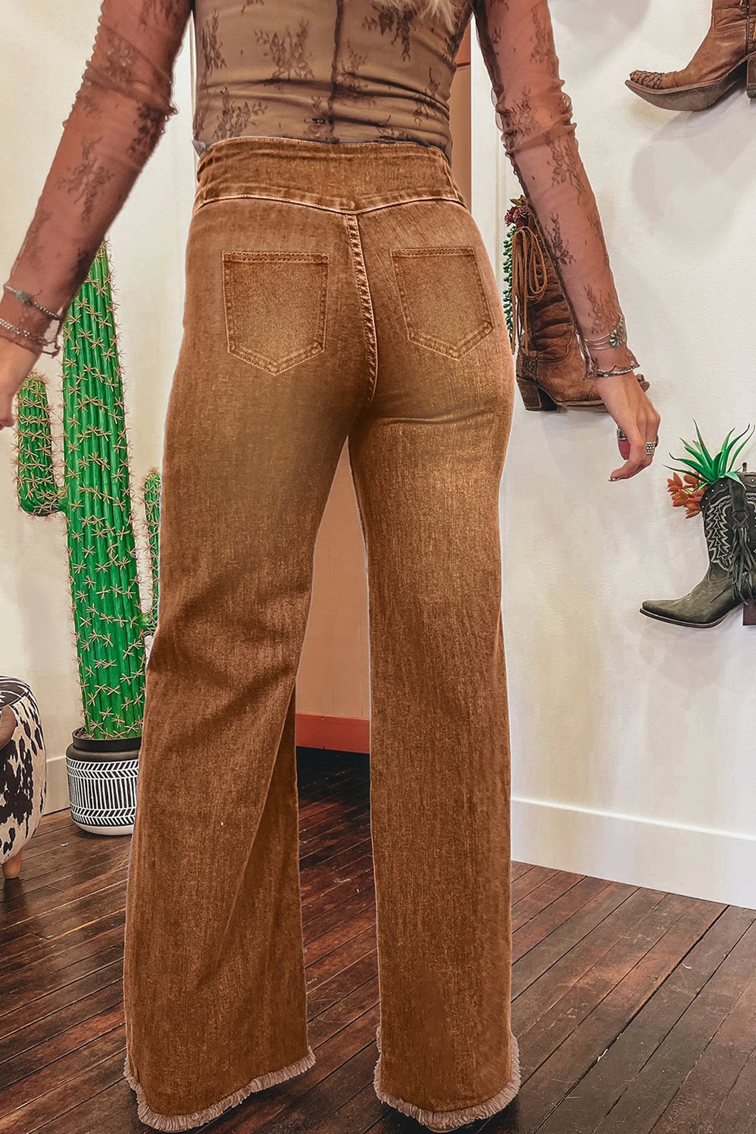  high waist button fly raw hem straight jeans for women casual everyday outfit