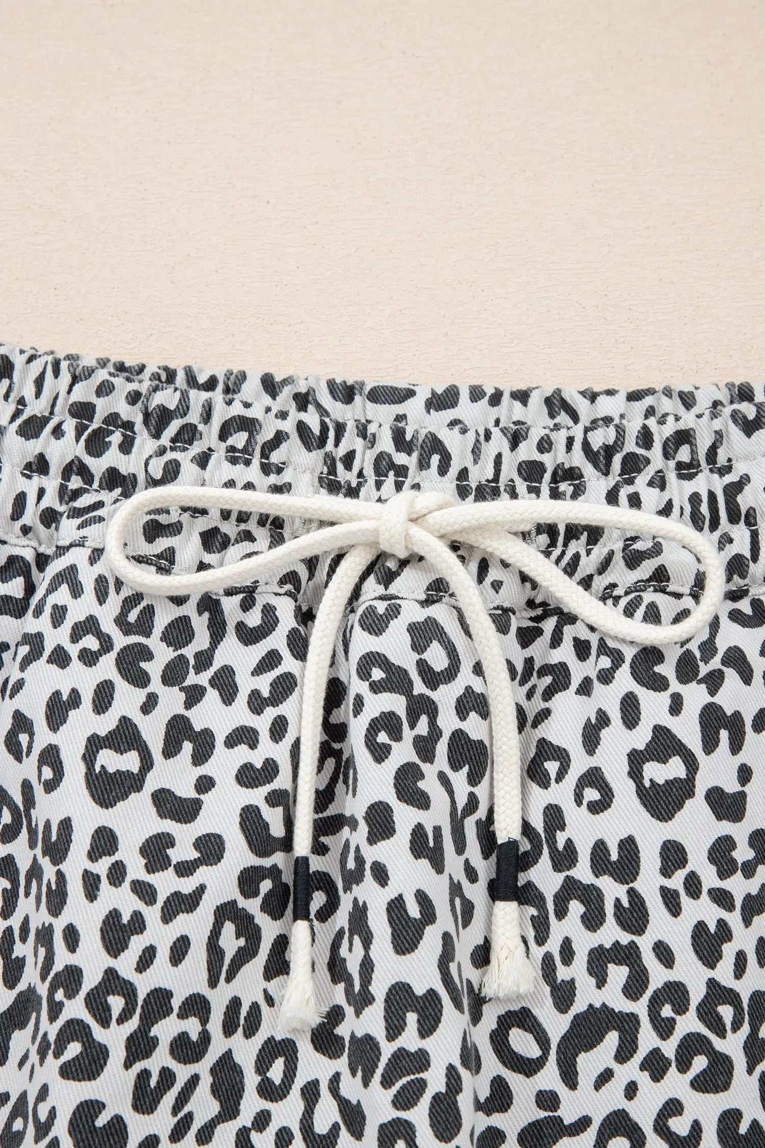 Leopard Print Denim Skort with tassel drawstring casual weekend style