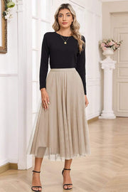 Dear-Lover Dropshipping Apricot Tulle Mesh Overlay Flared Midi Skirt - Bottoms/Skirts & Petticoat