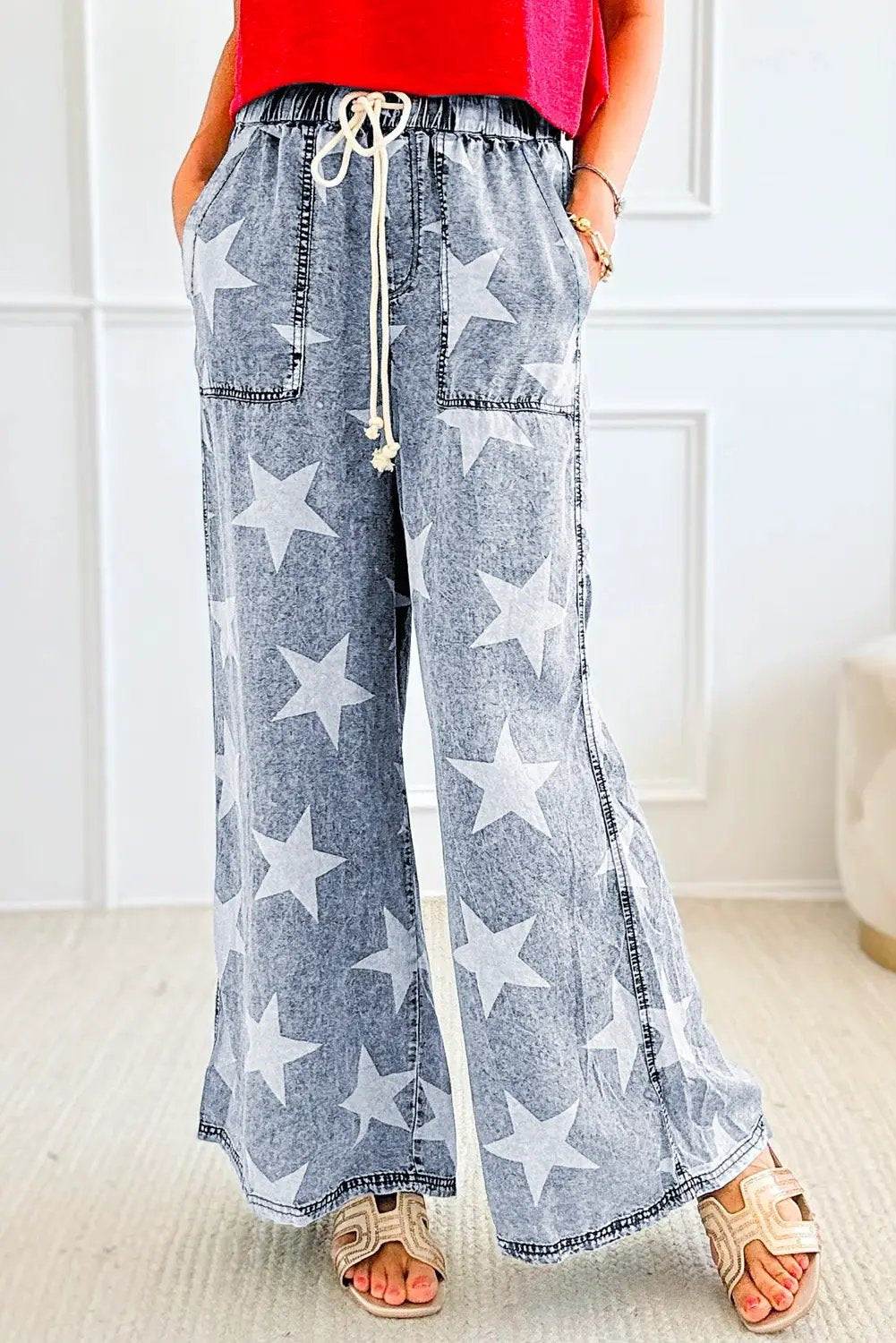 star print wide leg jeans