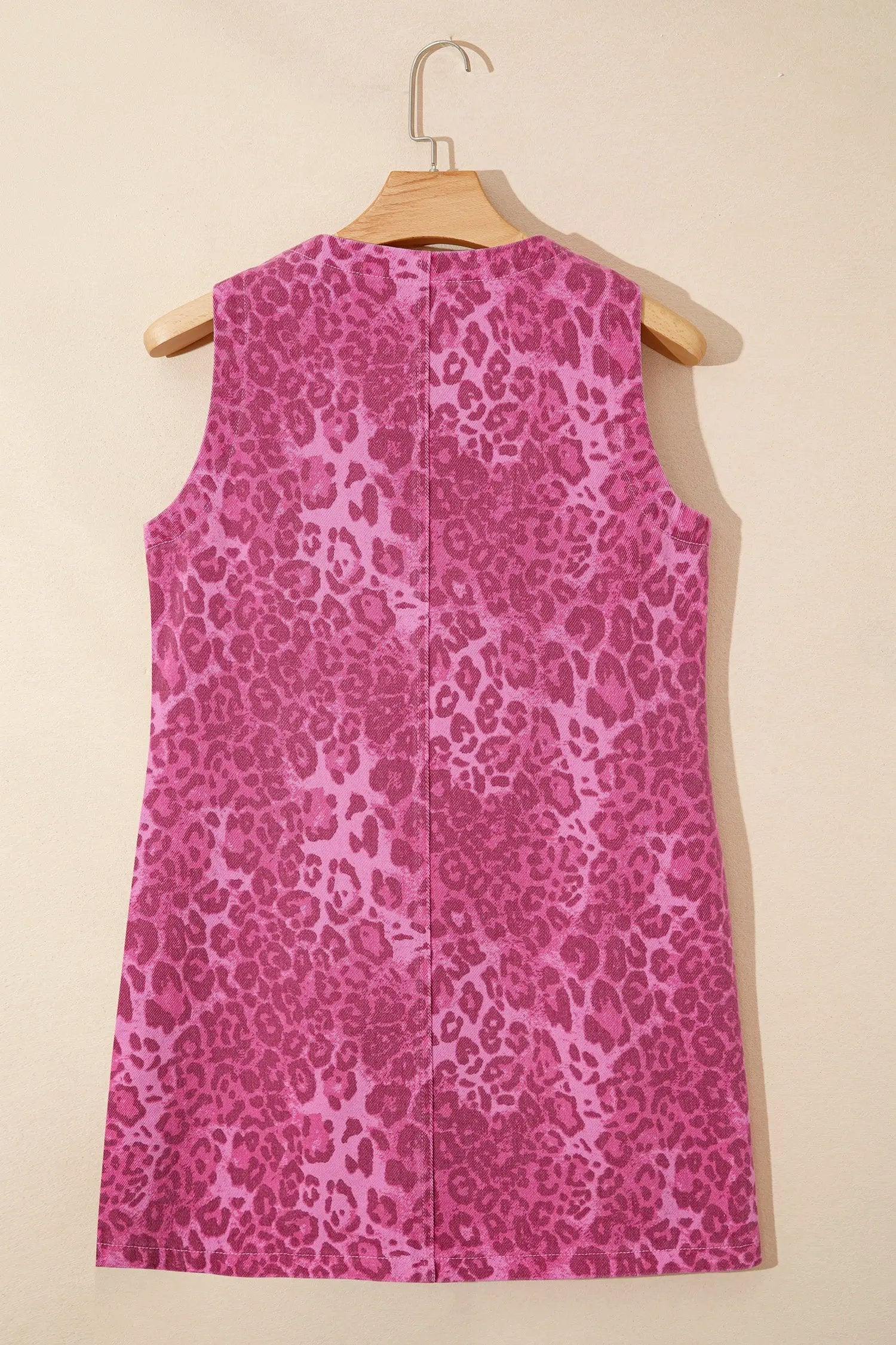 Dear-Lover Dropshipping Pink Leopard Denim Buttoned Shift Sleeveless Dress - Dresses/Mini Dresses