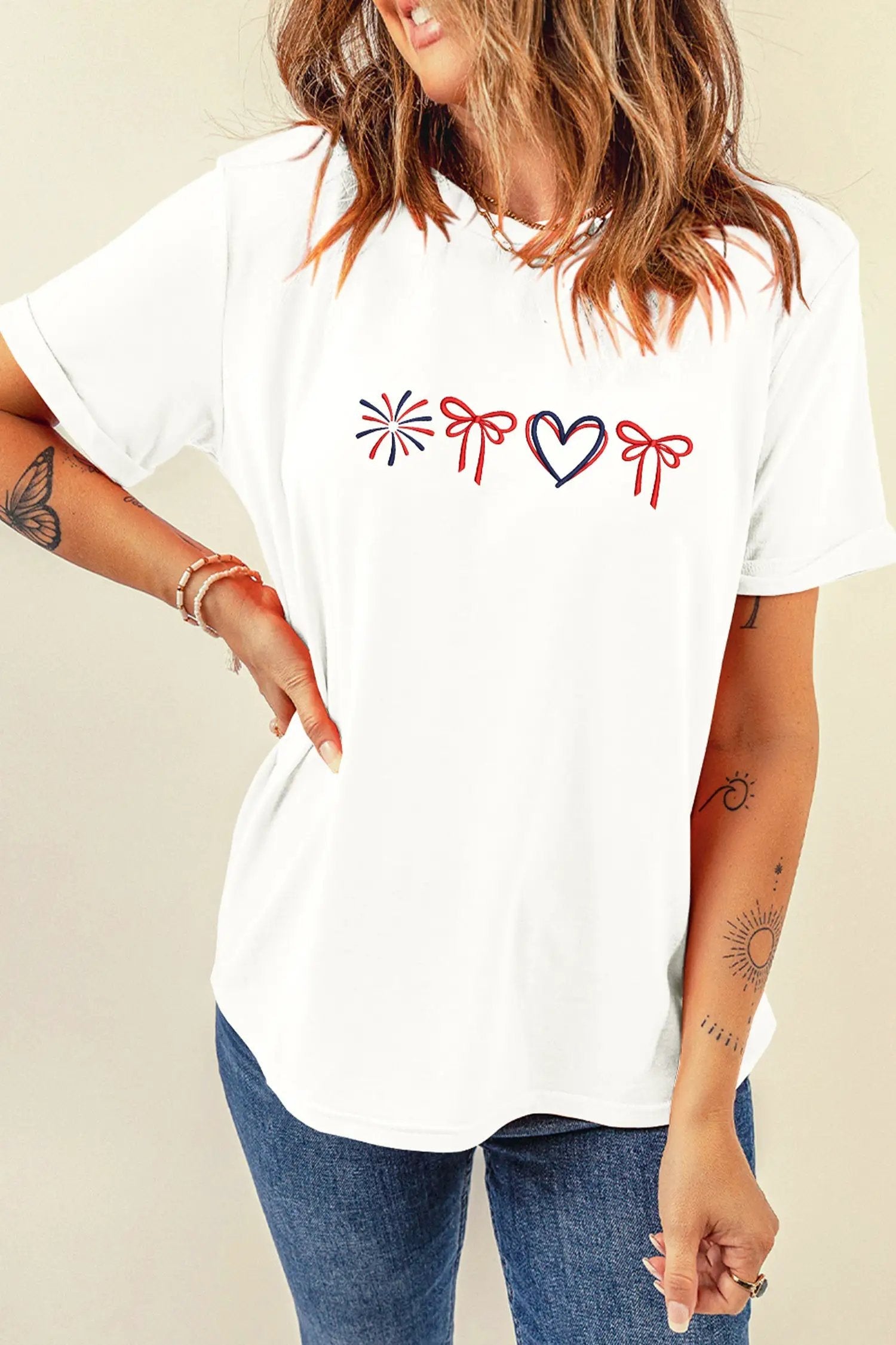 firework bow embroidery tee