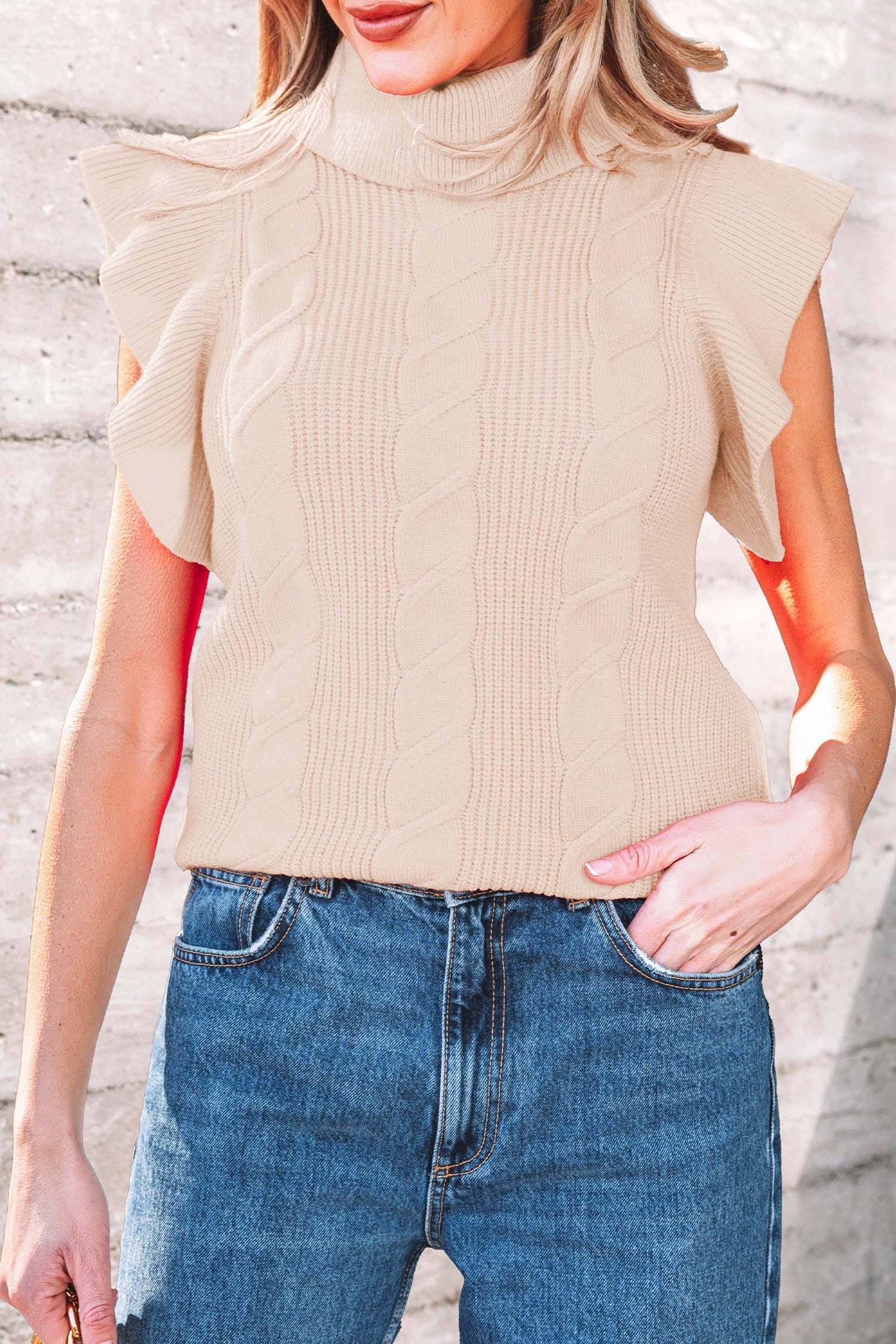 jet stream cable knit turtleneck sweater for women casual everyday outfit
