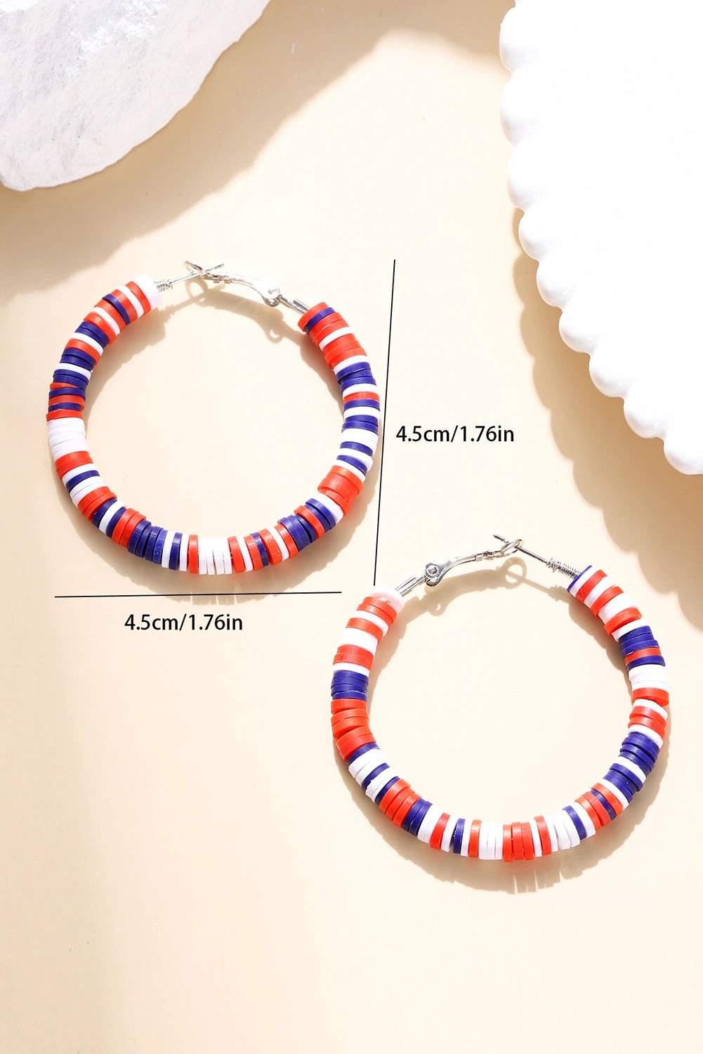 fiery red patriotic multicolored bead hoop earrings for women casual everyday outfit