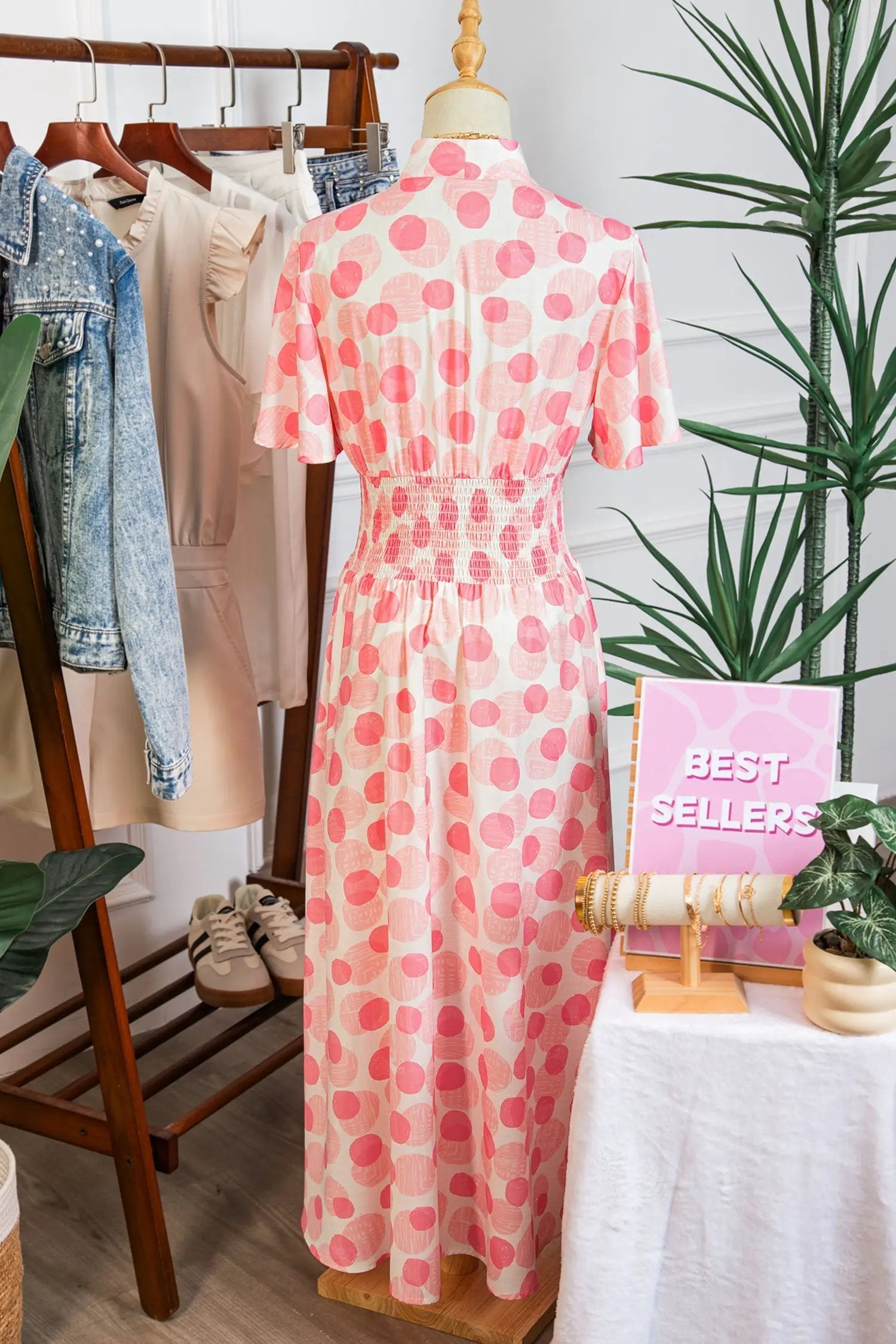 pink polka dot maxi dress