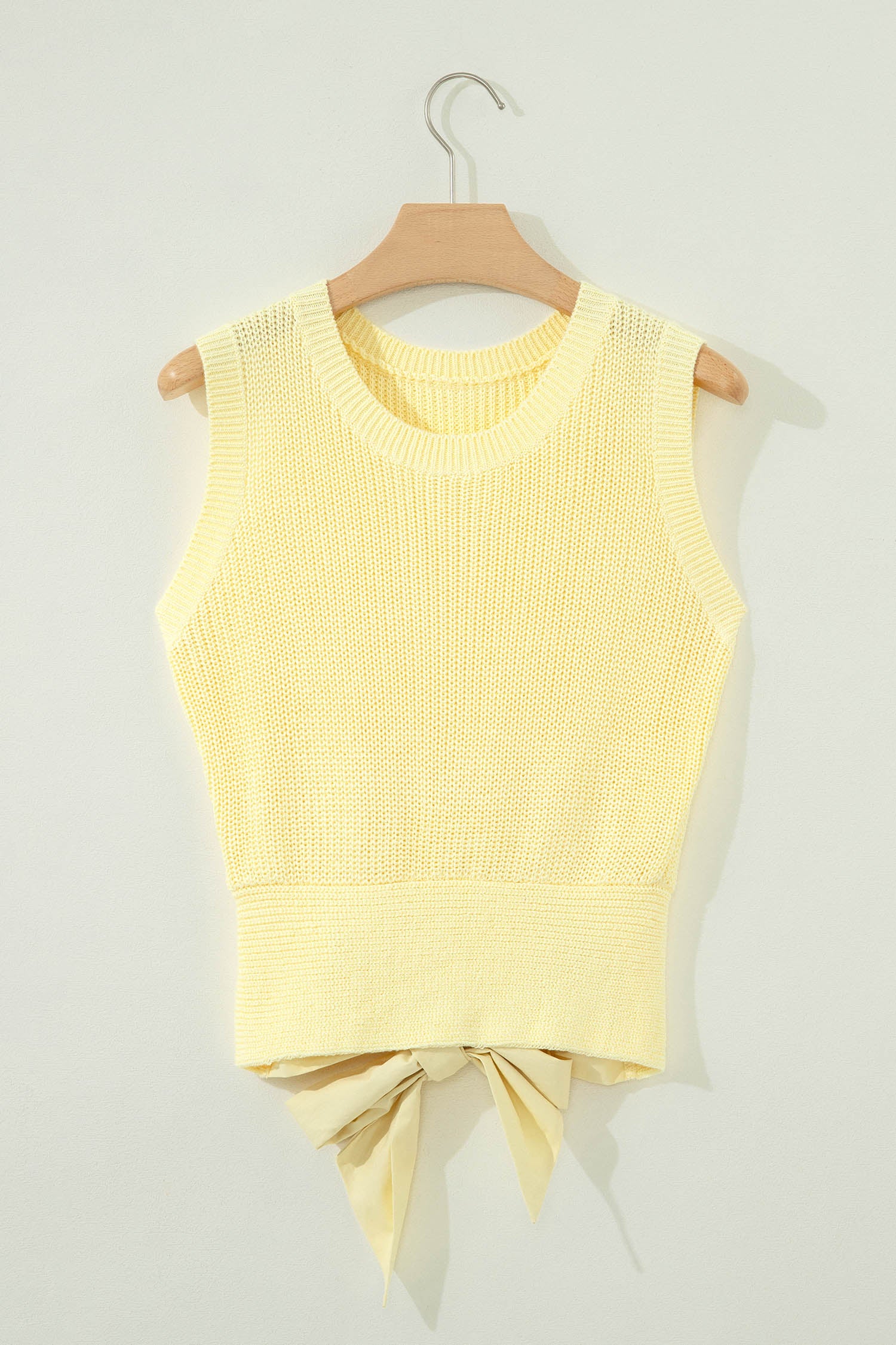 Knot Back Cropped Knit Tank Top | Pastel Yellow Summer Style