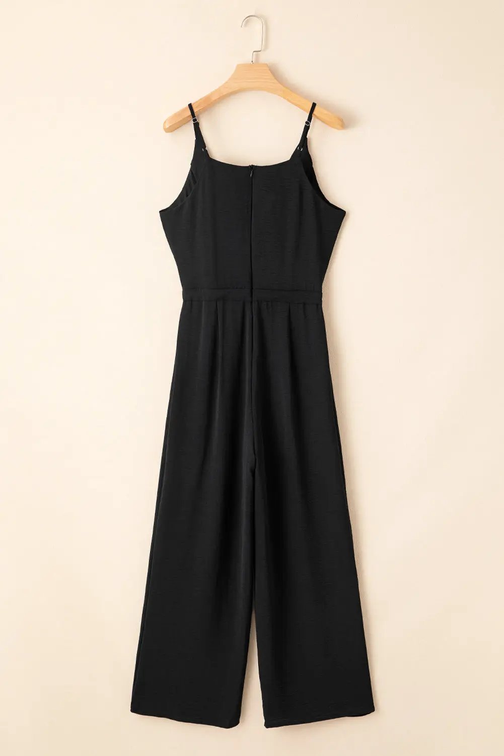 Dear-Lover Dropshipping Black Solid Spaghetti Strap Wide Leg Drawstring High Waist Jumpsuit - Bottoms/Jumpsuits & Rompers