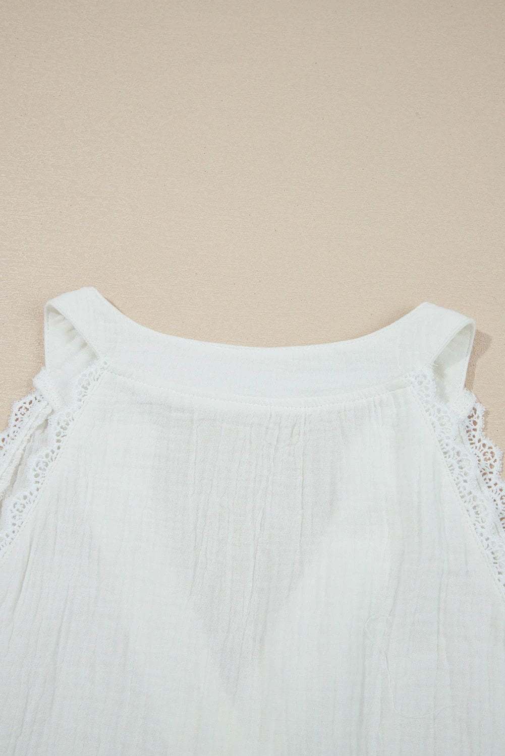 Dear-Lover Dropshipping White Textured Lace Trim Pure Cotton Sleeveless Top - Tops/Tank Tops