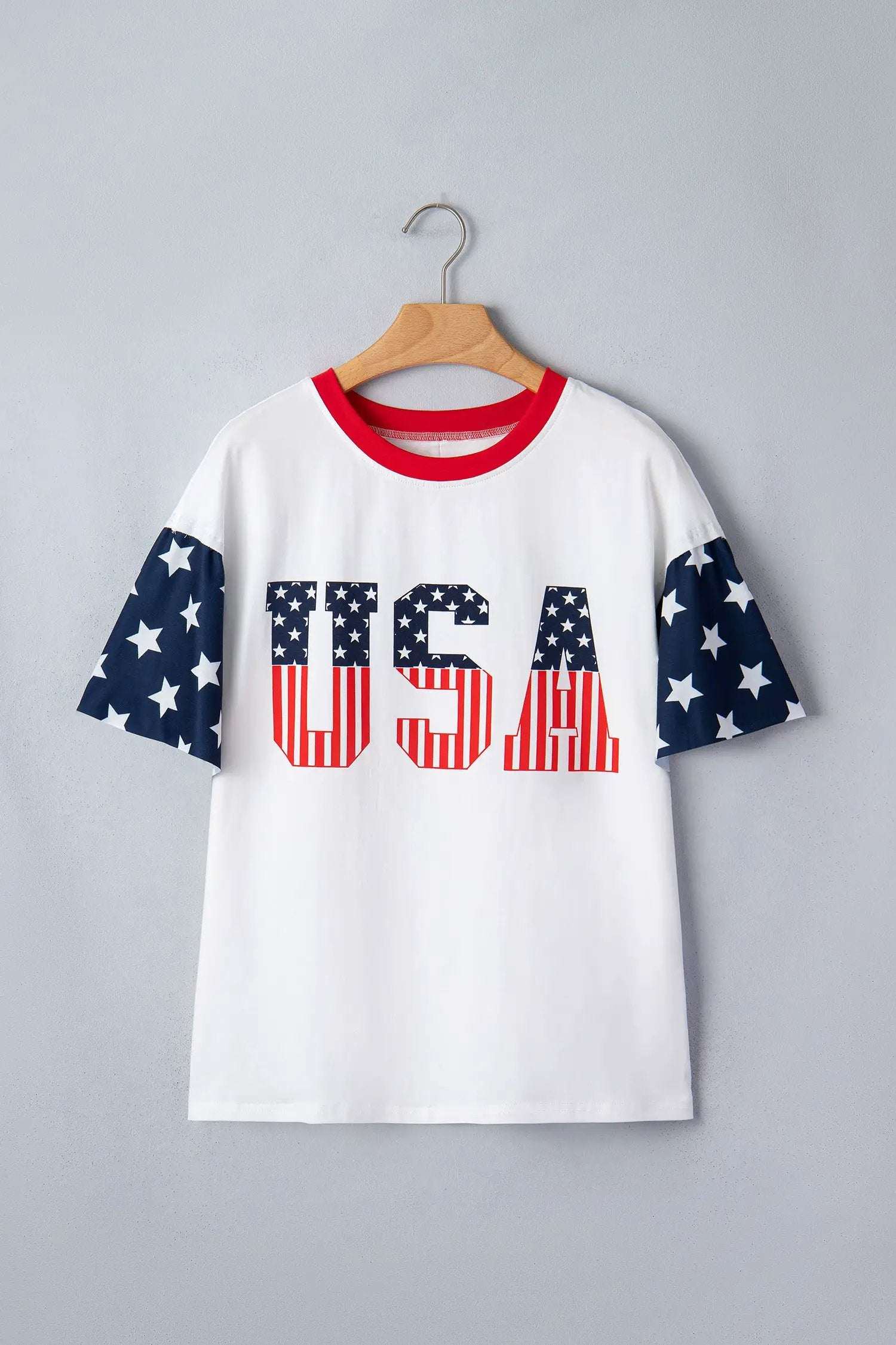 Dear-Lover Dropshipping Jet Stream Flag Print USA Graphic Patchwork Casual Tee - T-Shirts Graphic/Graphic Tees