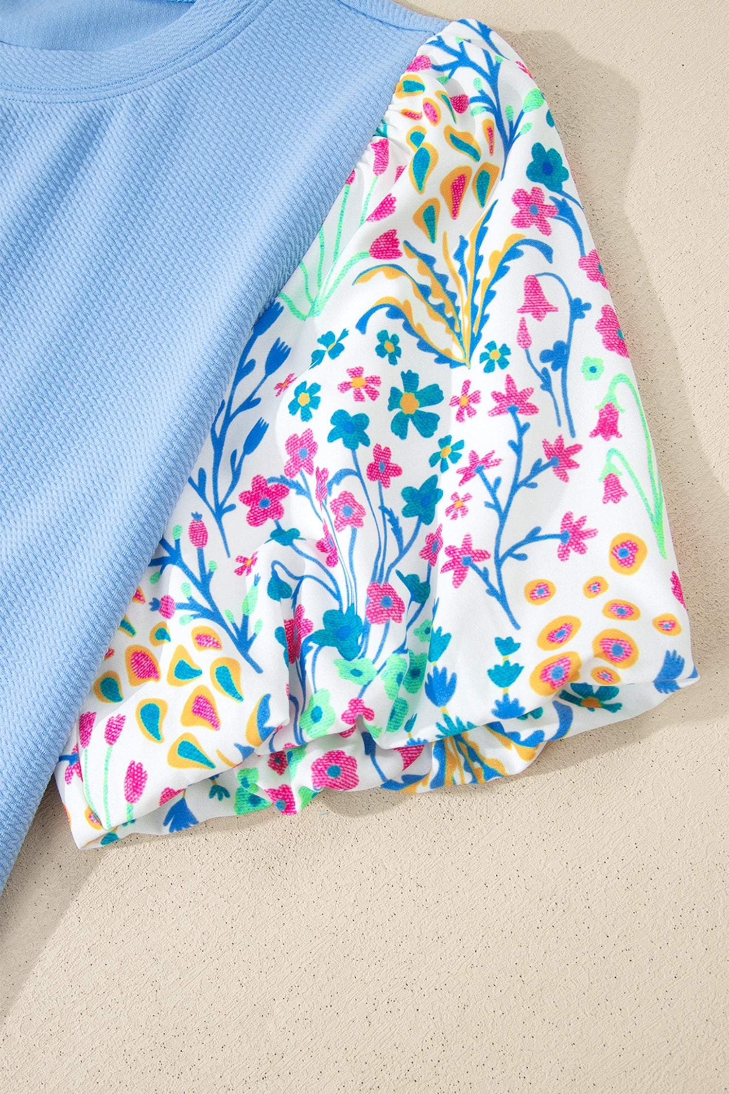 Plus Size Floral Sleeve Top | Textured Bodice Effortless Bloom