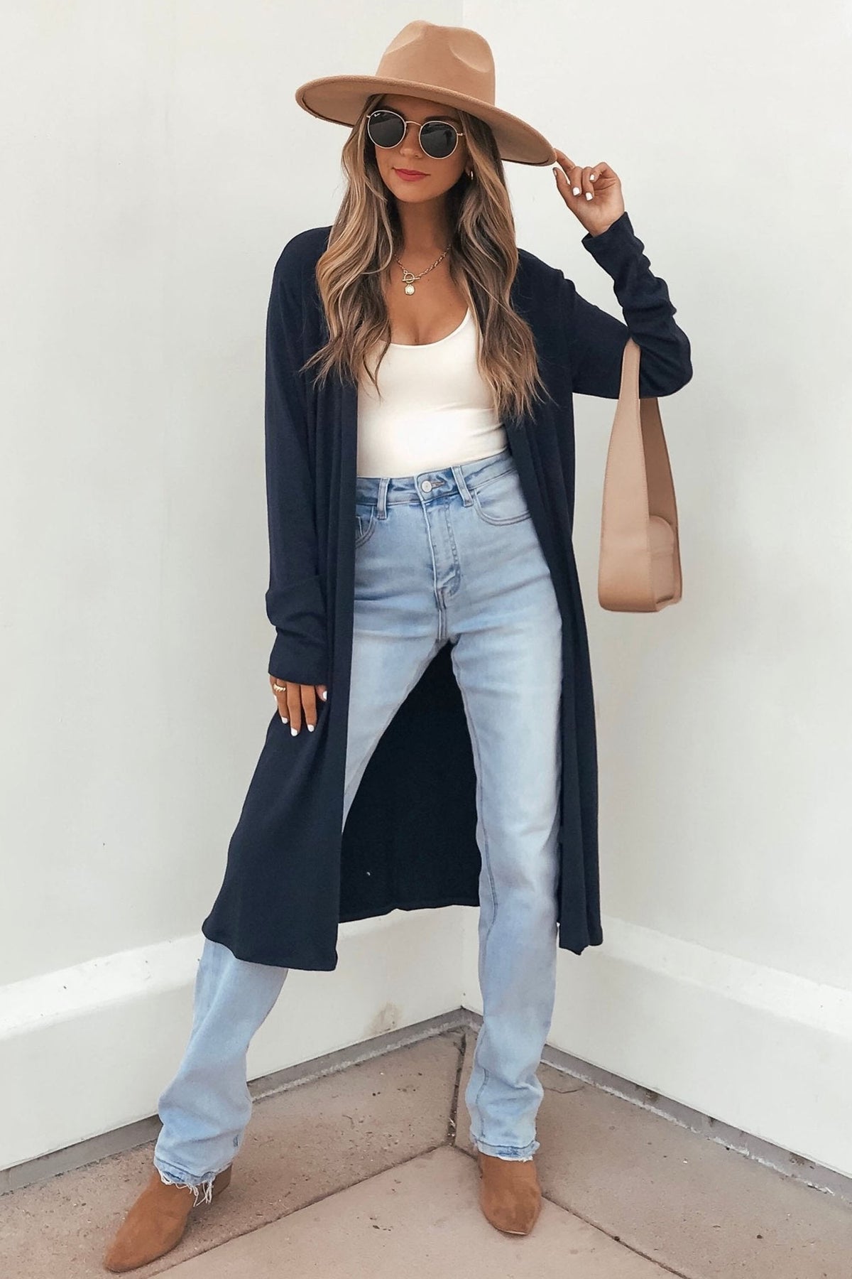 Parchment Solid Color Long Sleeve Casual Tunic Shift Cardigan