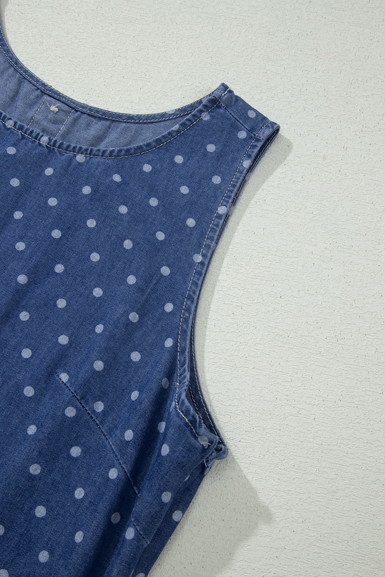 Polka Dot Ruffle Hem Sleeveless Denim Mini Dress — everyday dress for women | J&H Apparel