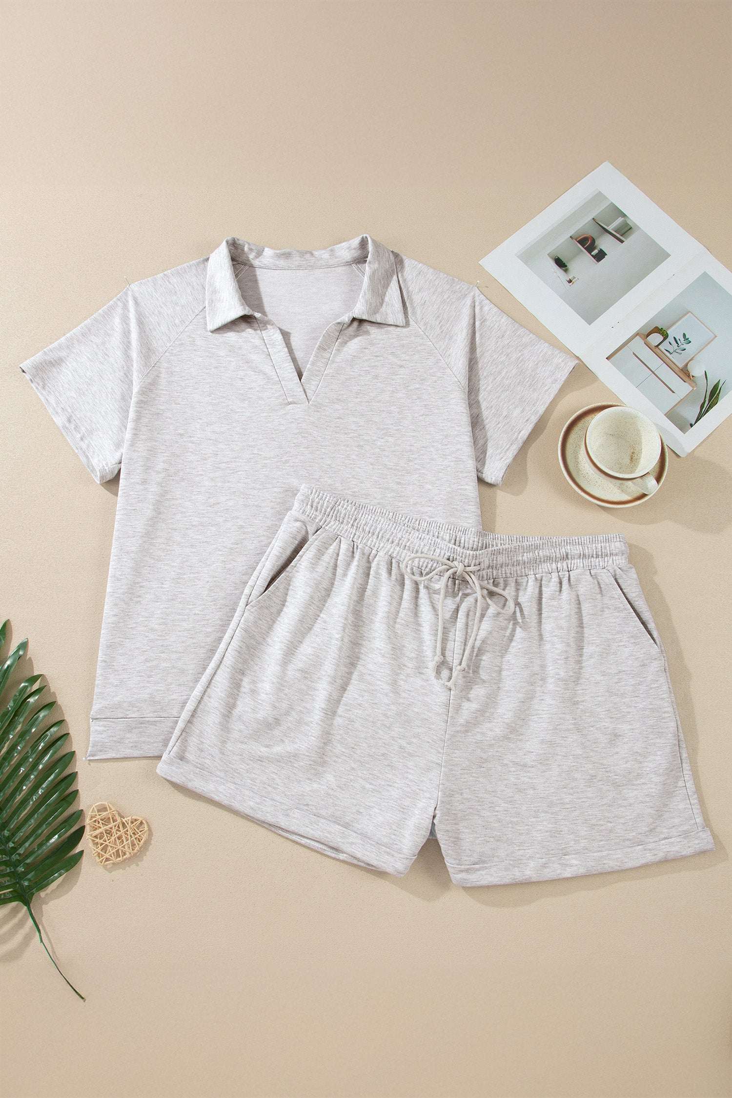 Plus Size Two Piece Outfit Set | V-Neck Elastic Waist Style