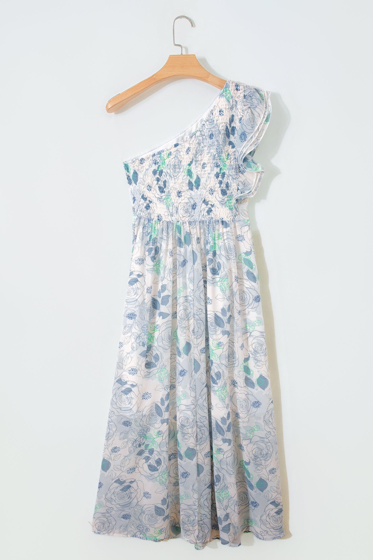 Floral Print Ruffled One Shoulder Maxi Dress — everyday dress for women | J&H Apparel