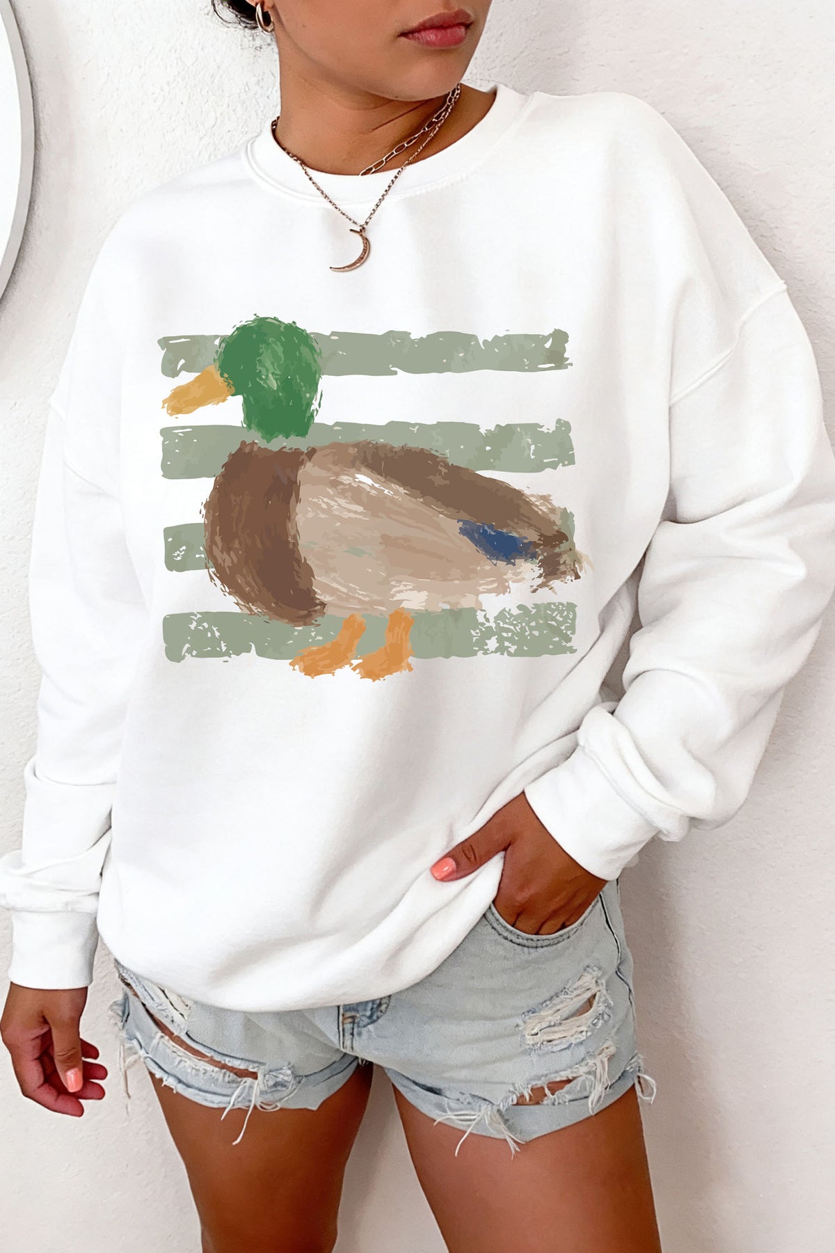 Western Duck Graphic Casual Pullover Sweatshirt