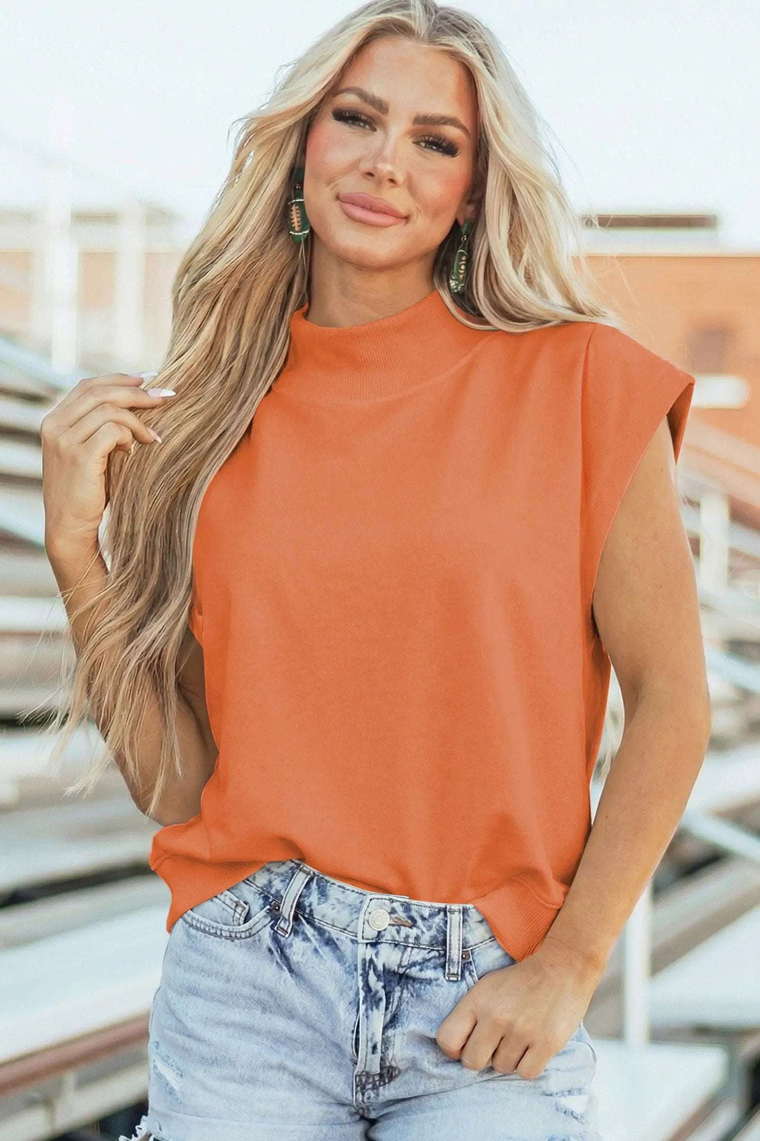 Dear-Lover Dropshipping Everyday Chic | High Neck Cap Sleeve Top Relaxed Fit Blouse - Blouses Tops/Tops & Tees