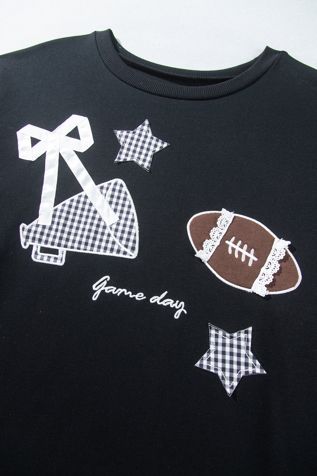 Black Rugby Game Day Patchwork Graphic Plus Size Sweatshirt