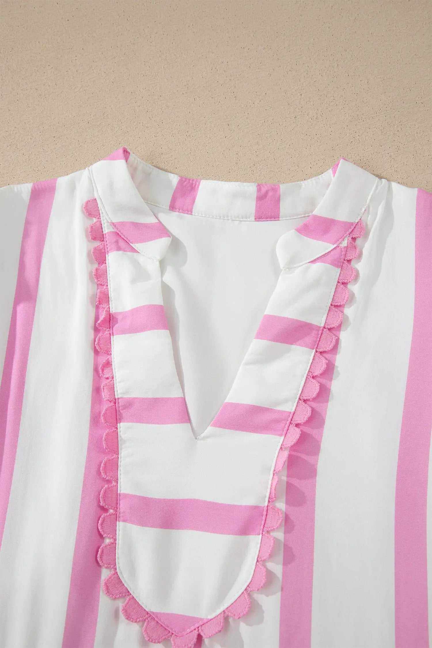 Stripe Ricrac Trim Maxi Dress with notched neck and half sleeves