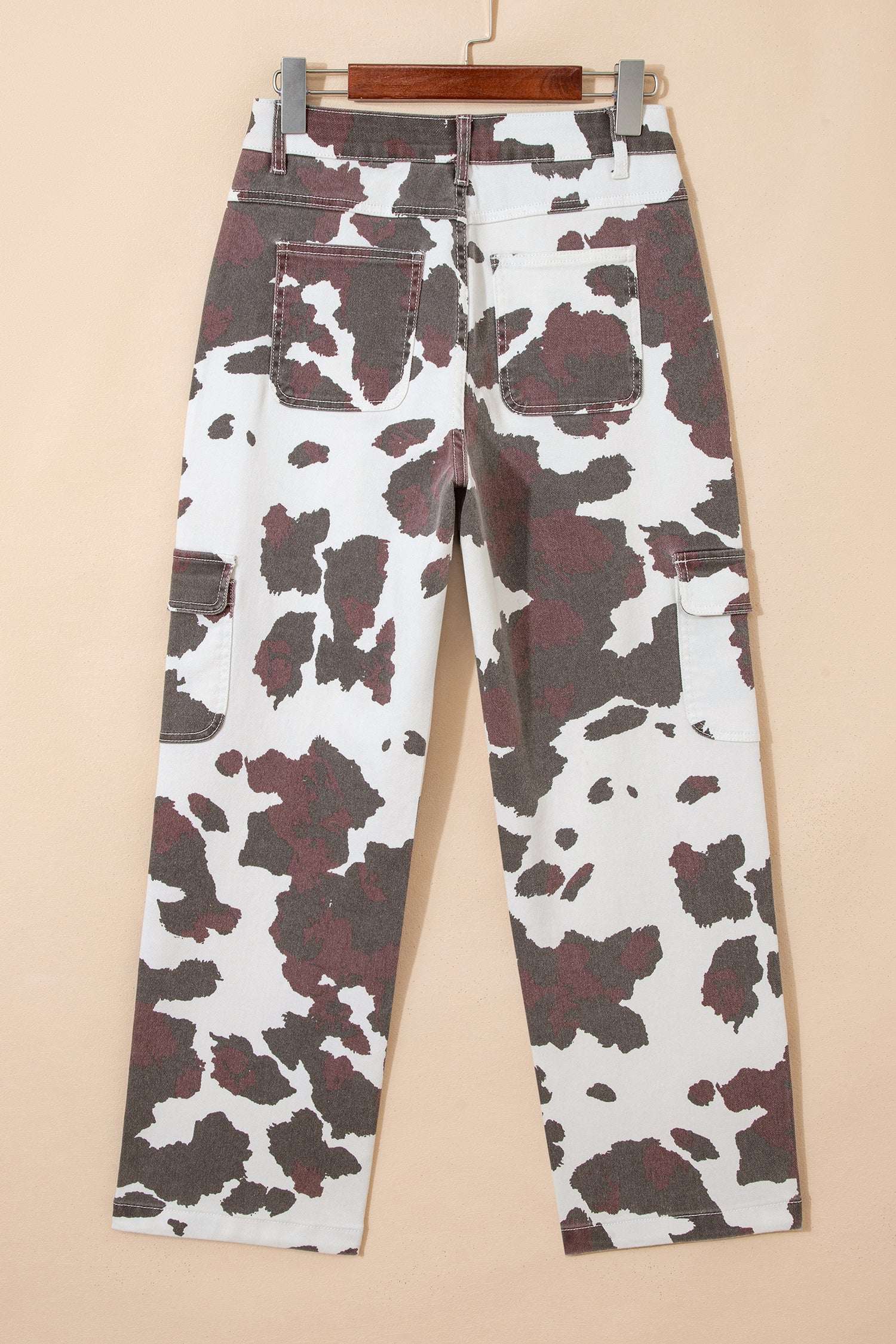 Cool Mom Energy | Western Cow Print Jeans With Multi Pockets