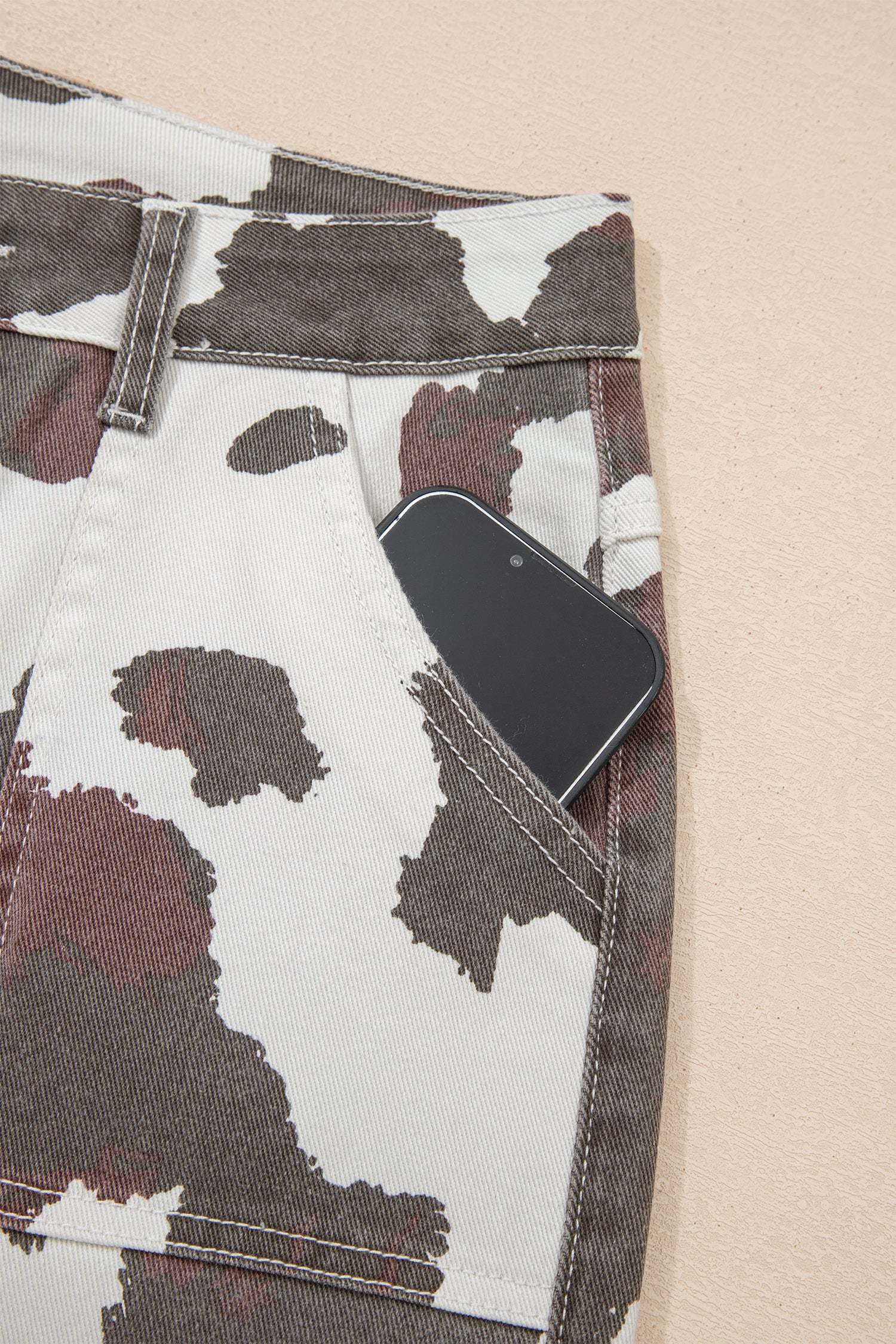 Cool Mom Energy | Western Cow Print Jeans With Multi Pockets