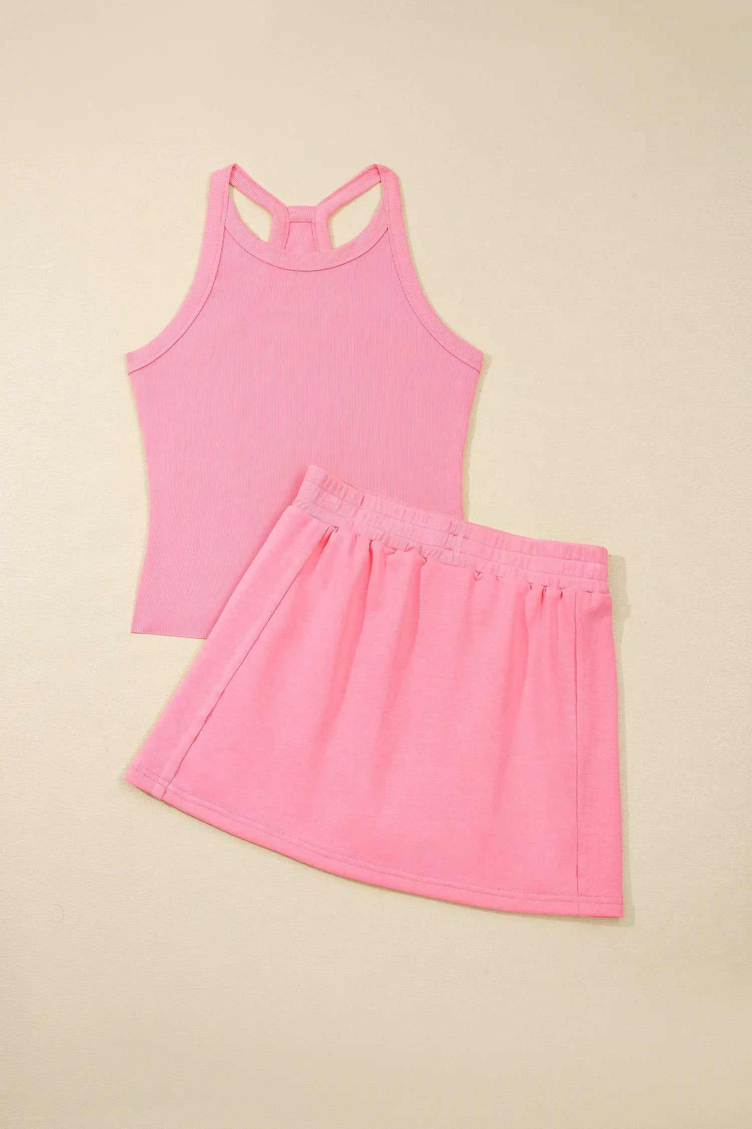 Ribbed Tank Top Mini Skort Set with elastic waist vacation outfit