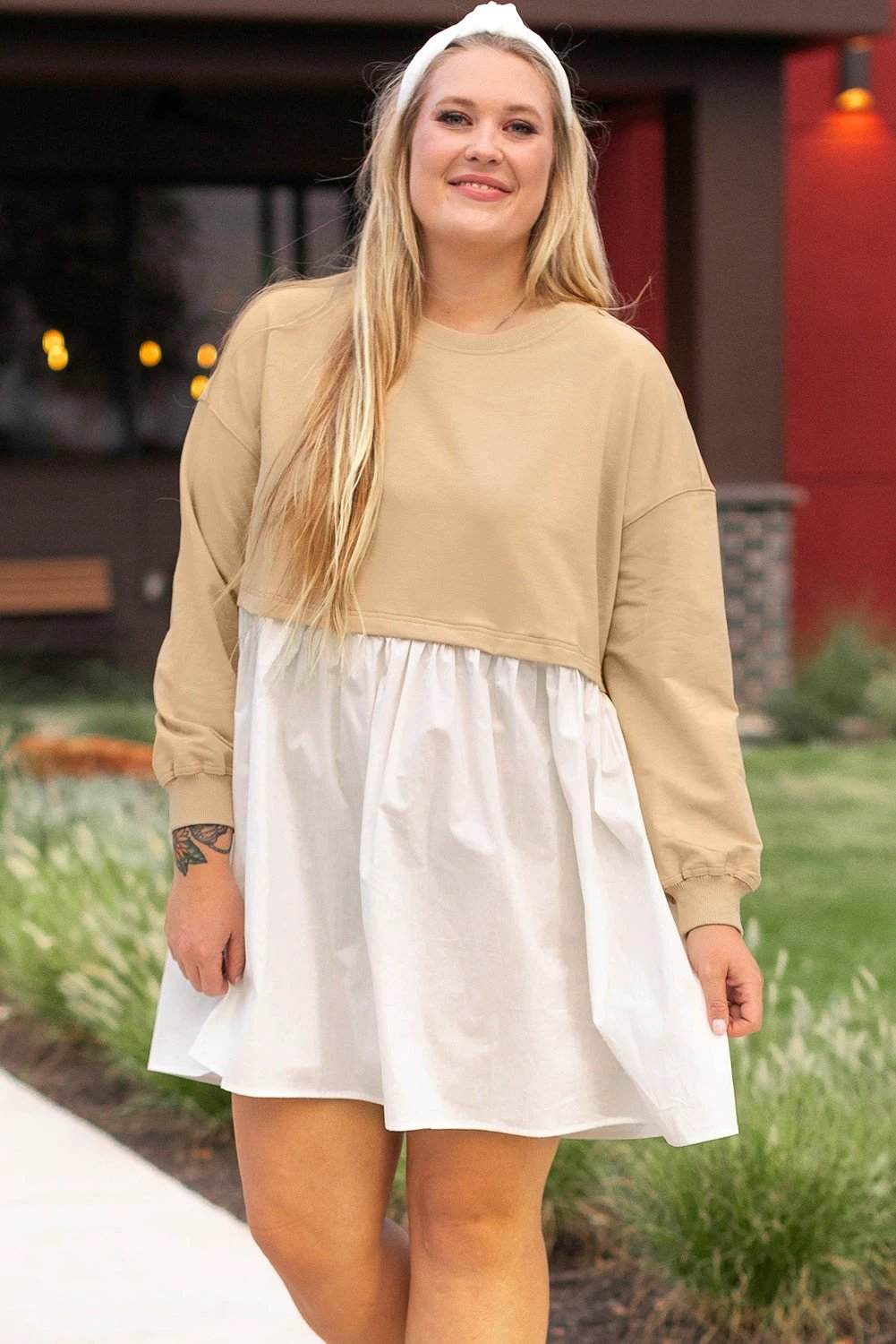 Plus size Weekend Pretty colorblock patchwork ruffled mini dress