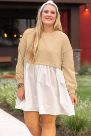 Plus size Weekend Pretty colorblock patchwork ruffled mini dress