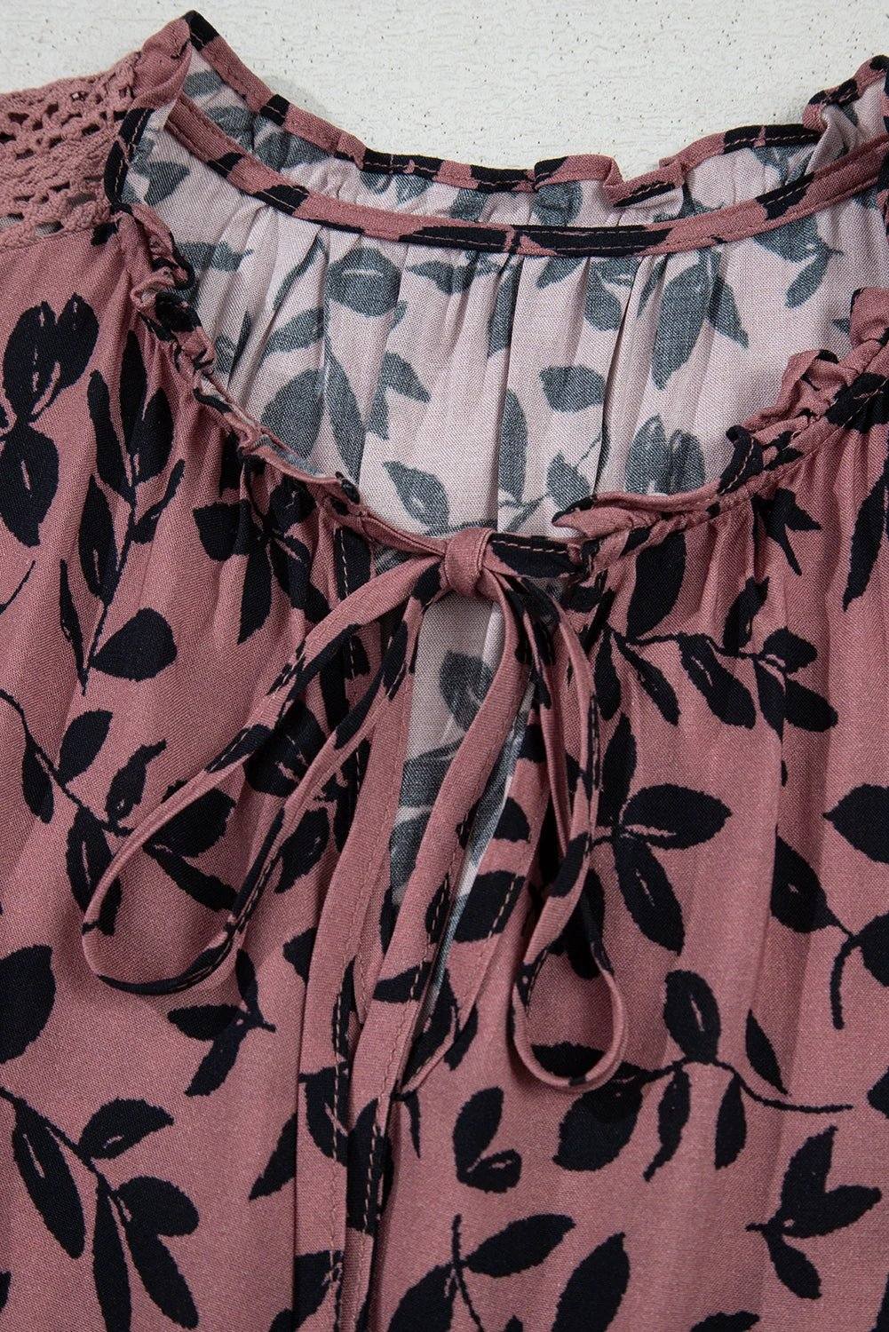 Leaf Print Lace-Up Tank Top
