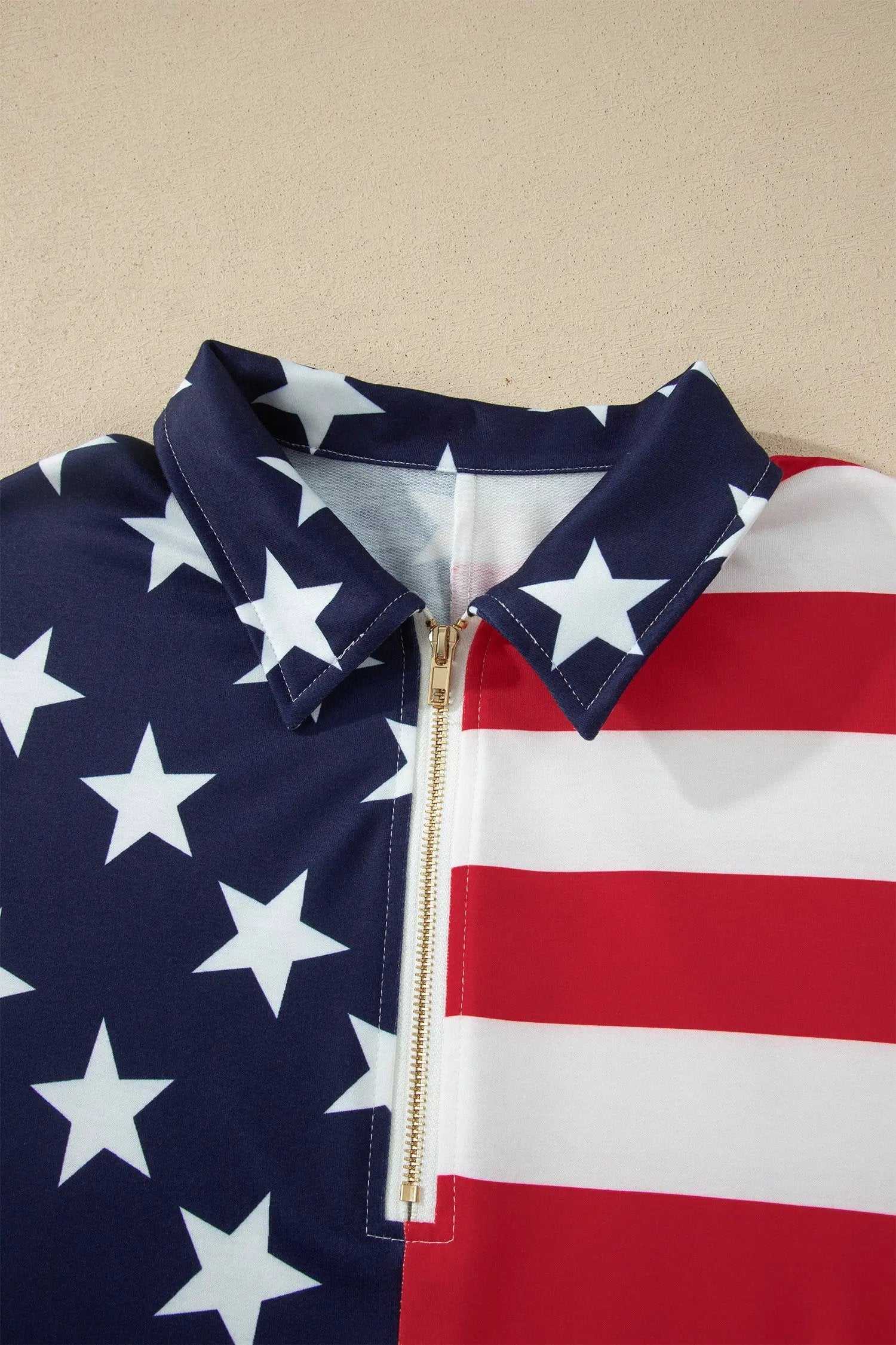 Oversized American Flag Sweatshirt with zipped collar patriotic casual top
