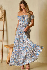 Boho Paisley Print Off Shoulder Maxi Dress — everyday dress for women | J&H Apparel