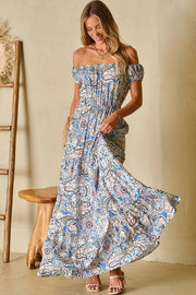 Boho Paisley Print Off Shoulder Maxi Dress — everyday dress for women | J&H Apparel