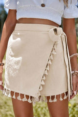 Tassel Trim Wrap Knot Side Mini Skort — women's everyday top | J&H Apparel