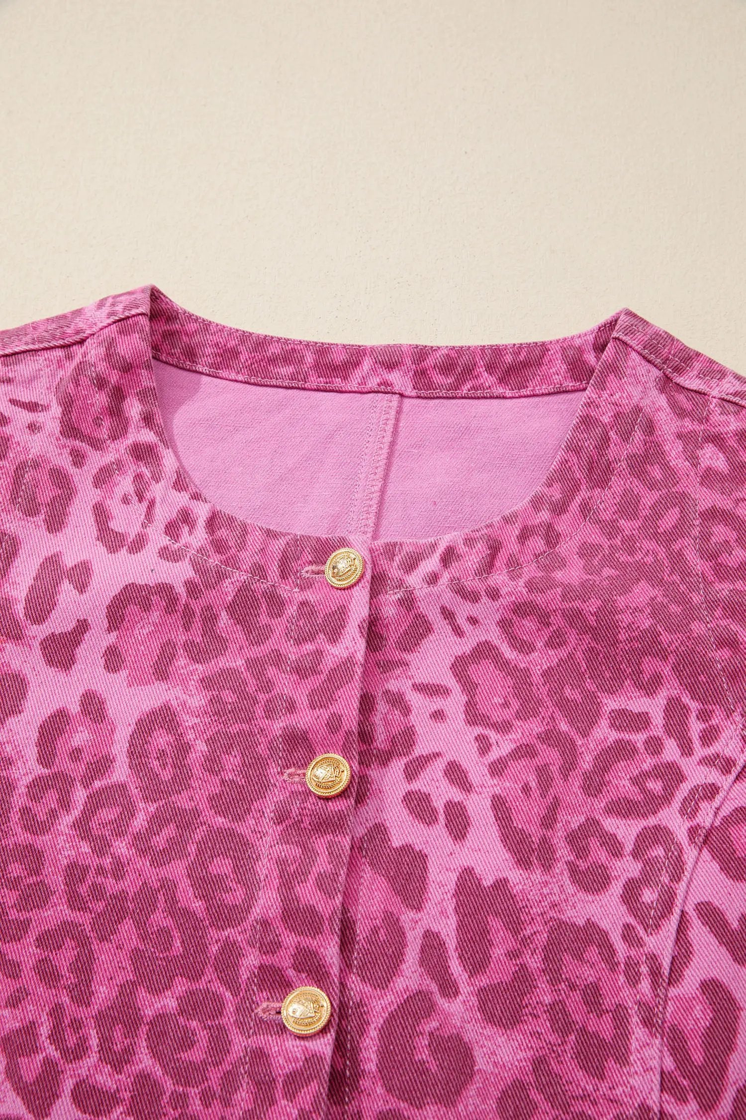 Dear-Lover Dropshipping Pink Leopard Denim Buttoned Shift Sleeveless Dress - Dresses/Mini Dresses