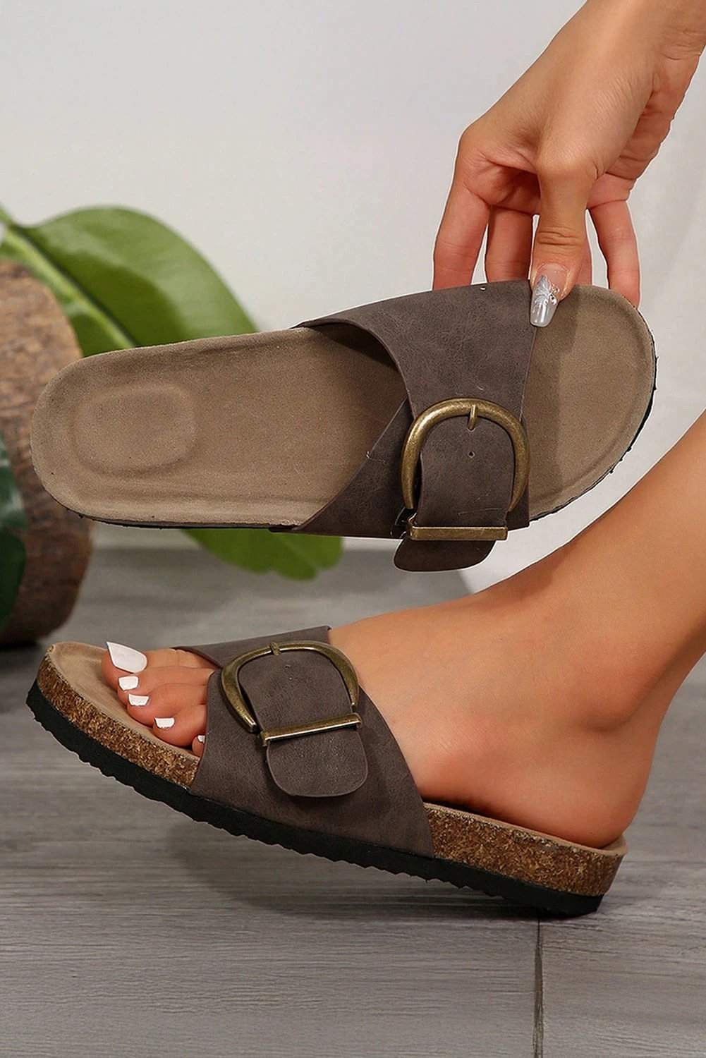faux suede slip-on sandals
