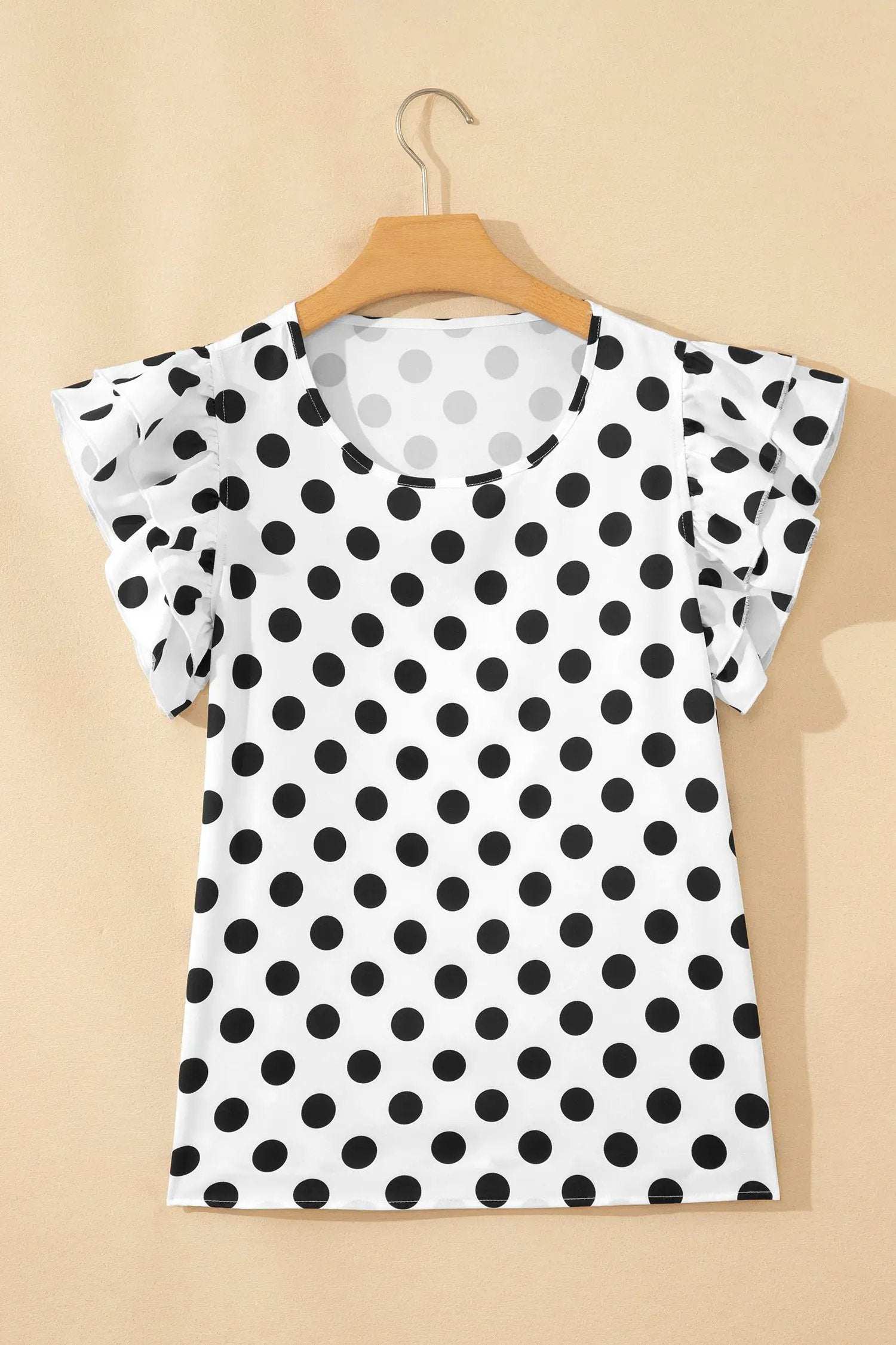 Dear-Lover Dropshipping Effortless Polka Dot Charmer | White Polka Dot Print Ruffled Short Sleeve Blouse - Blouses Tops/Blouses & Shirts
