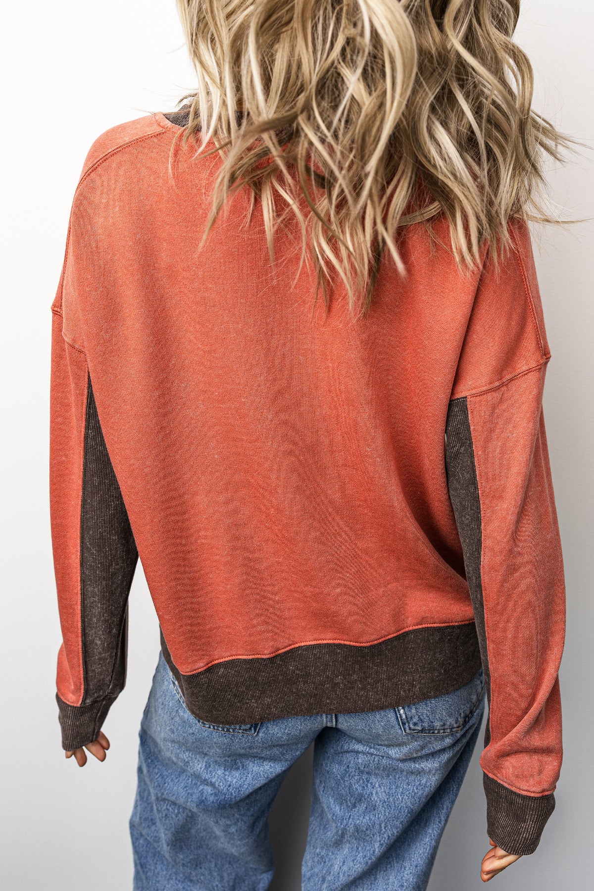 Patchwork Color Block Long Sleeve Vintage Regular Fit Sweatshirt