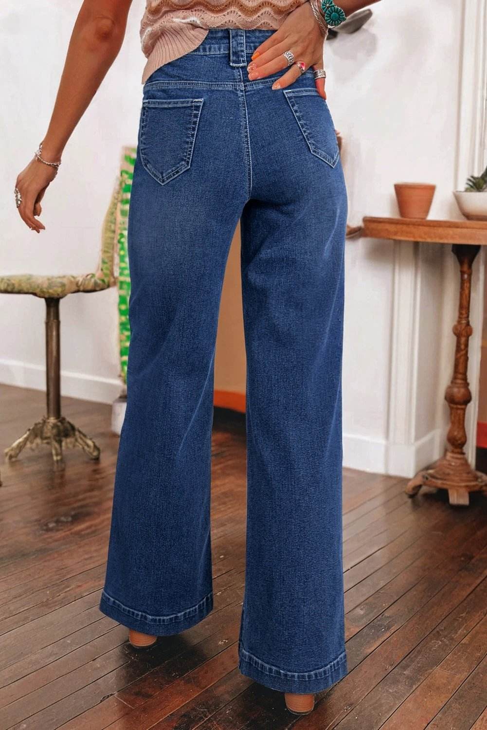 sail blue wide leg pocketed high waist jeans for women casual everyday outfit