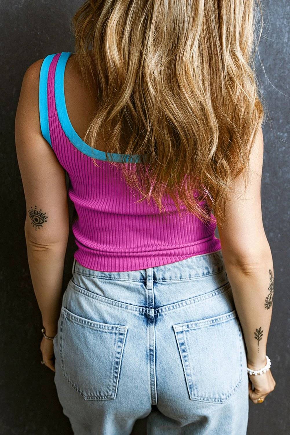Dear-Lover Dropshipping Fiery Red Colorblock Edge Ribbed Knit U Neck Tank Top - Tops/Tank Tops