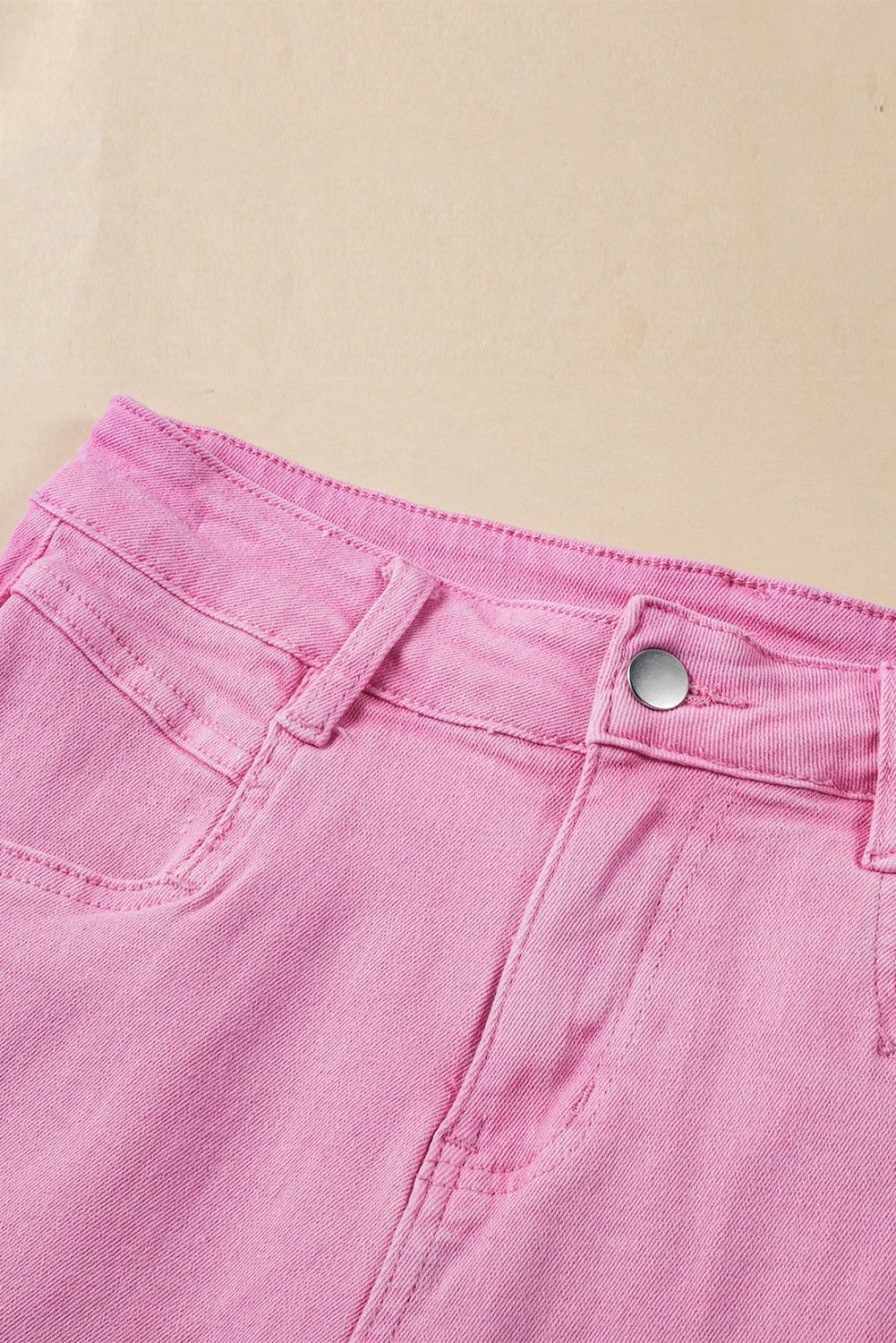 pink frayed edge mid rise denim shorts for women casual everyday outfit