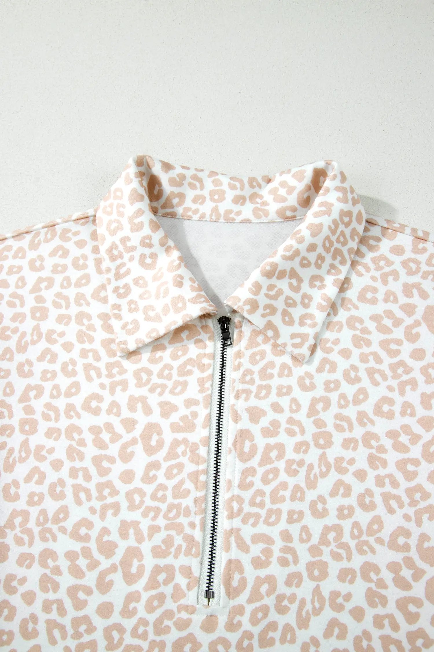 beige leopard zip polo top 2pcs short set for women casual everyday outfit