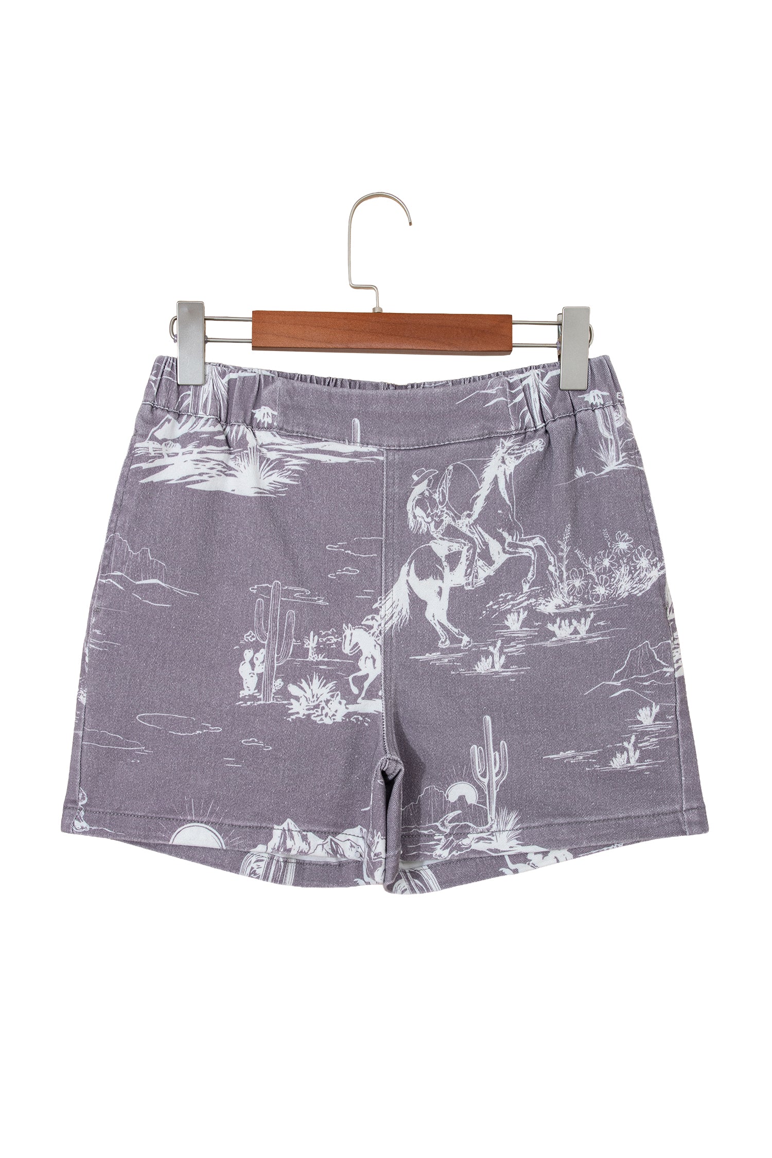 Western Print Denim Shorts | Elastic Waist Cotton Pull-On Style