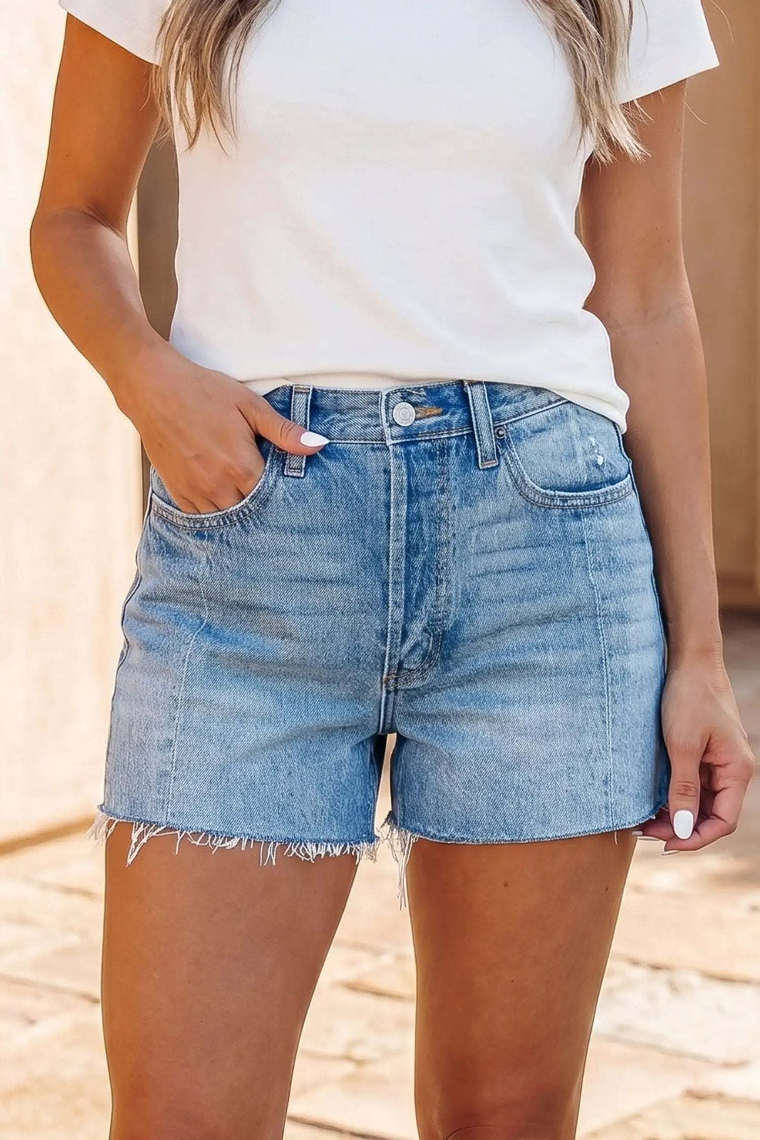 J&H Apparel Acid Wash Raw Hem Denim Shorts - Denim Shorts Bottoms/Denim Shorts