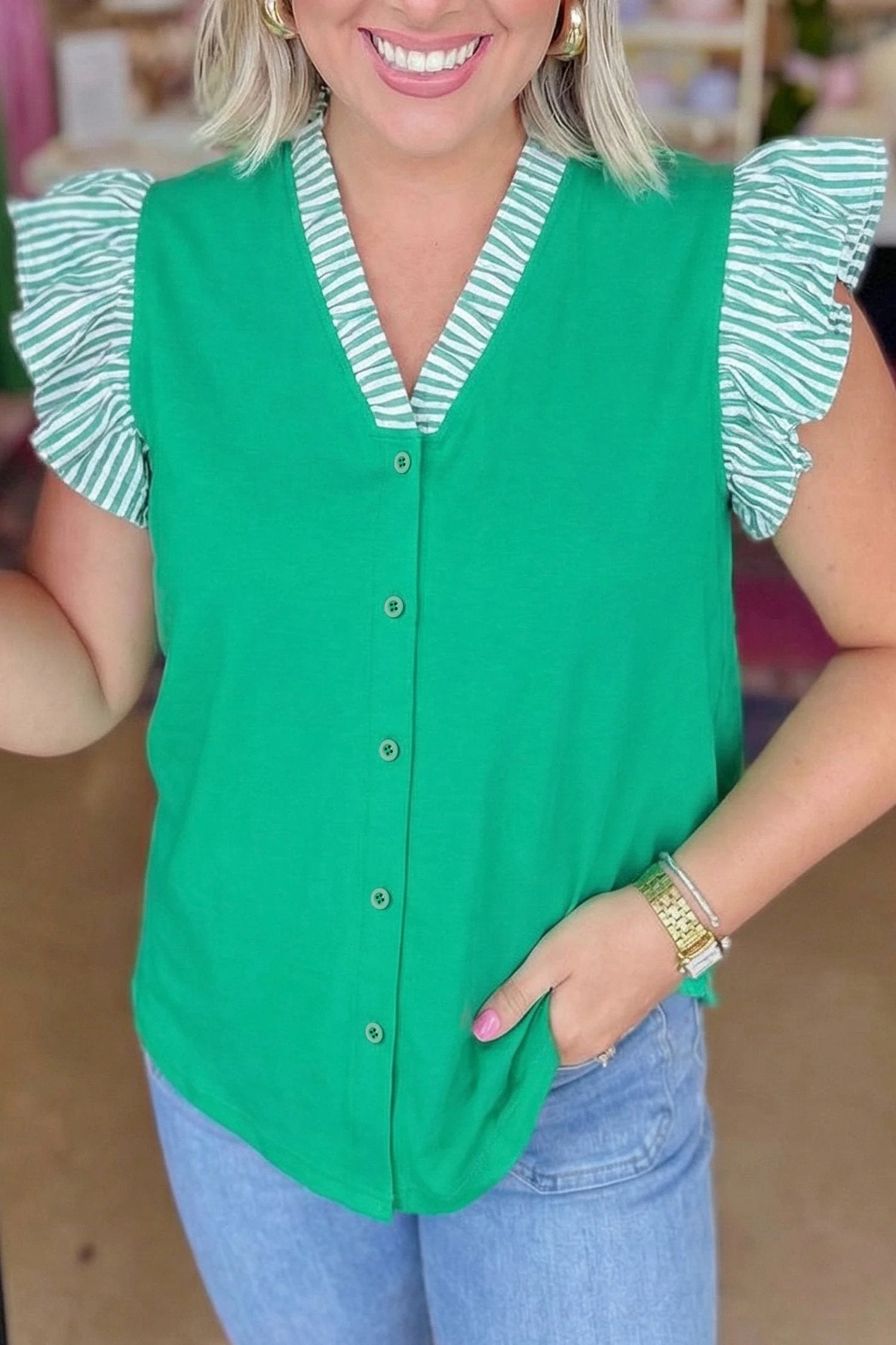 plus size flutter sleeve blouse