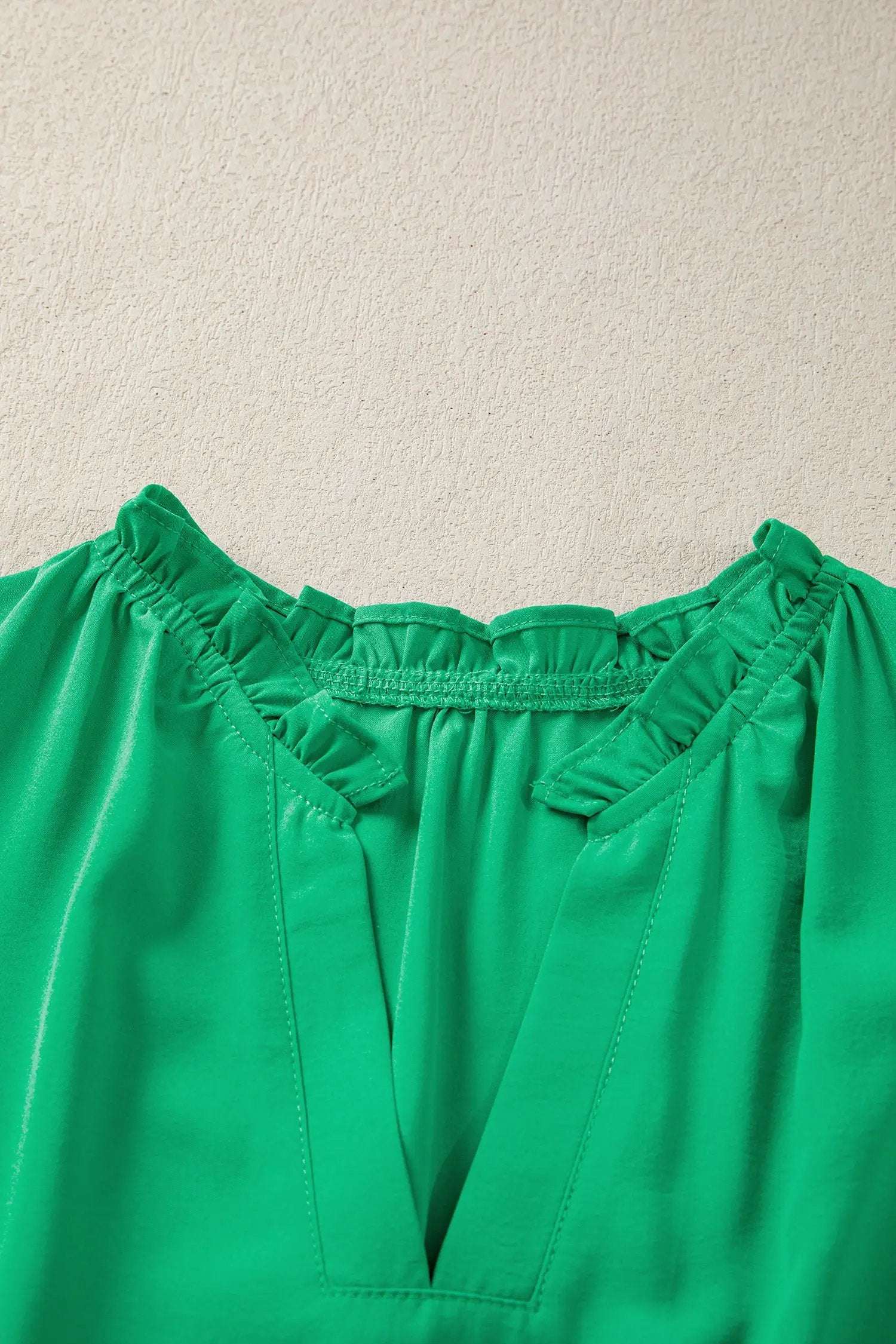 J&H Apparel Green Solid Color V Neck Short Puff Sleeve High Waist Tiered Maxi Dress - Dresses Dresses/Maxi Dresses