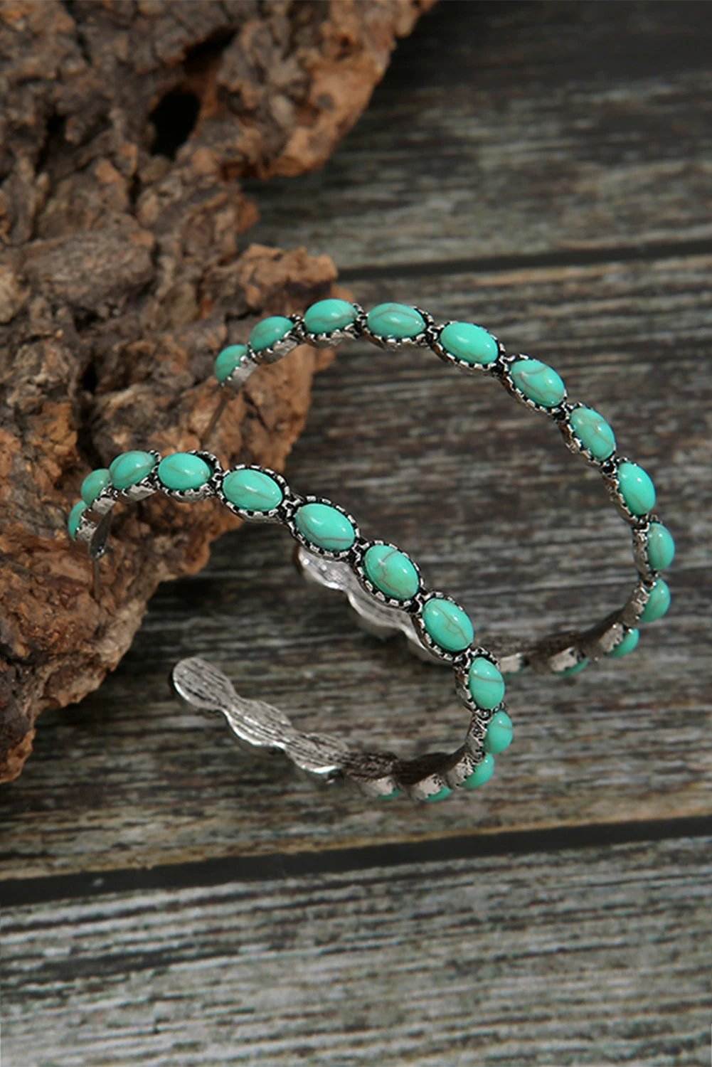 sky blue gem inlay retro c-shape earrings for women casual everyday outfit