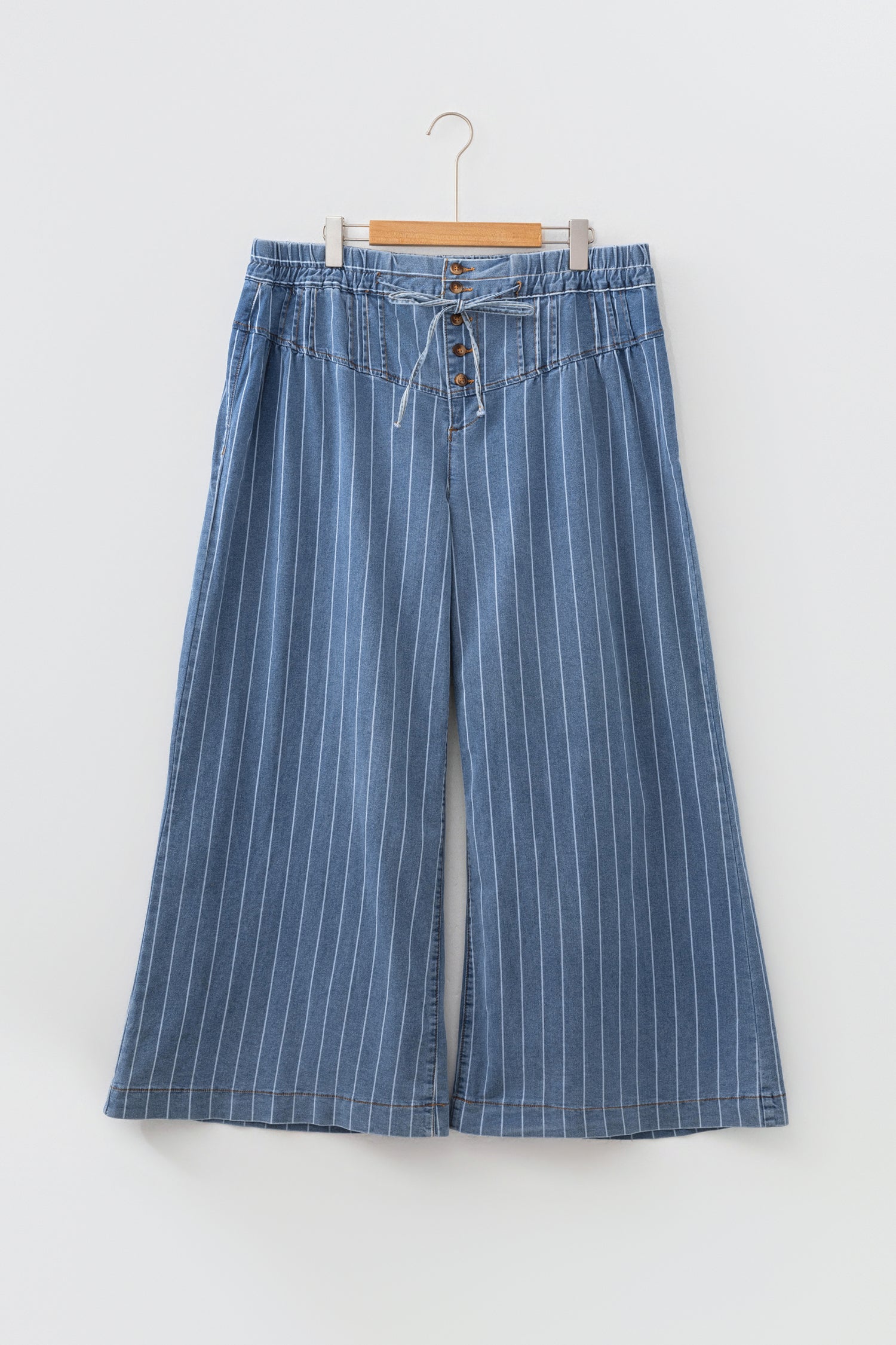 Plus Size Stripe Buttoned Loose Wide-Leg Denim Pants — women's everyday bottoms | J&H Apparel