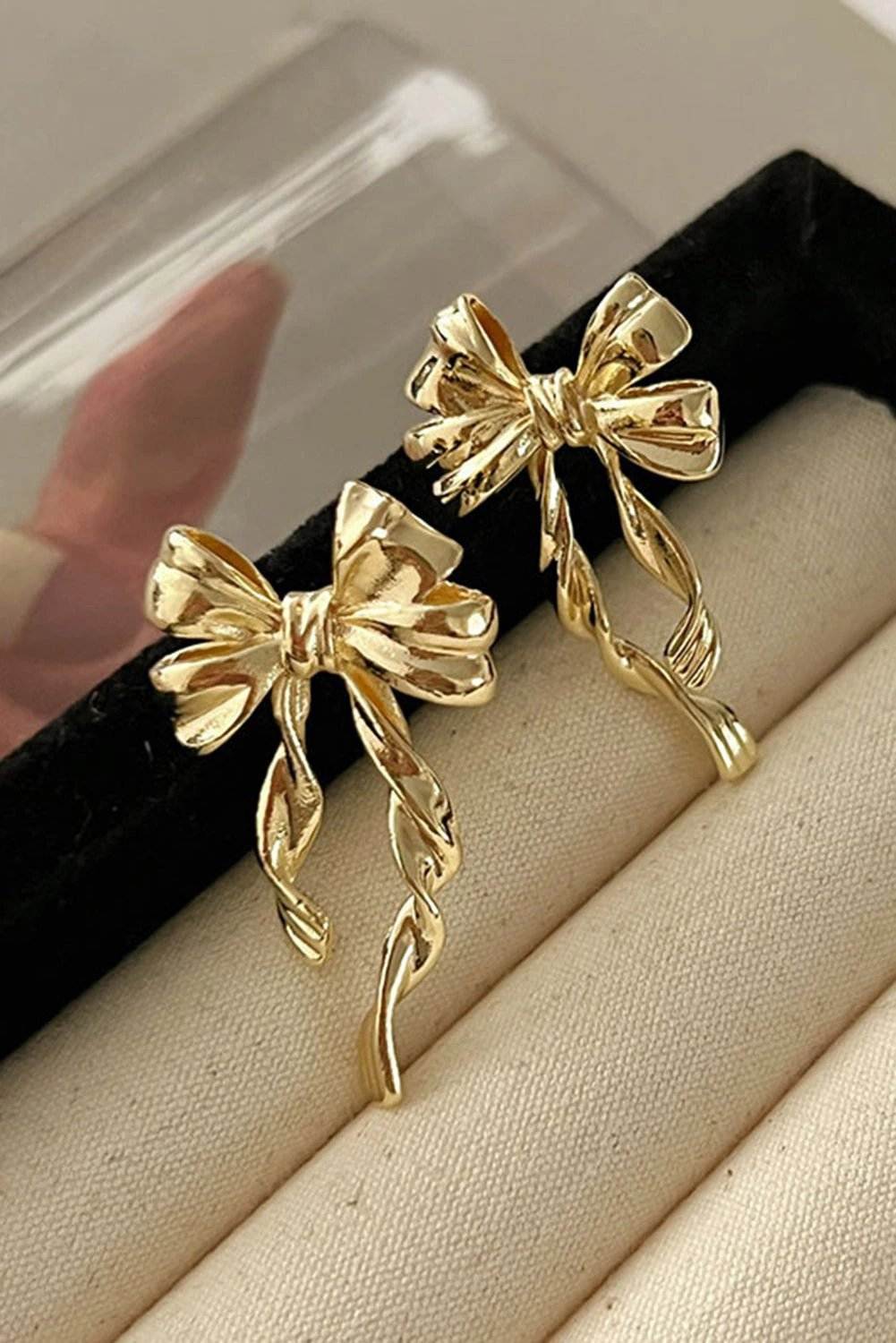 gold bow knot plated alloy stud earrings for women casual everyday outfit