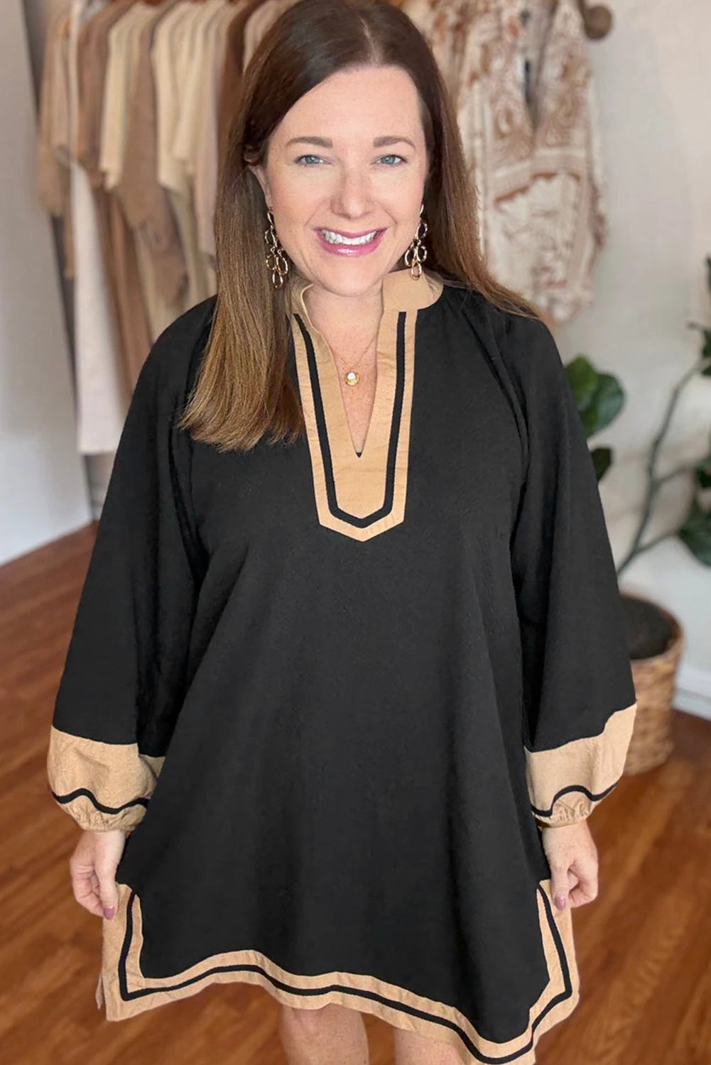 plus size color block V-neck dress