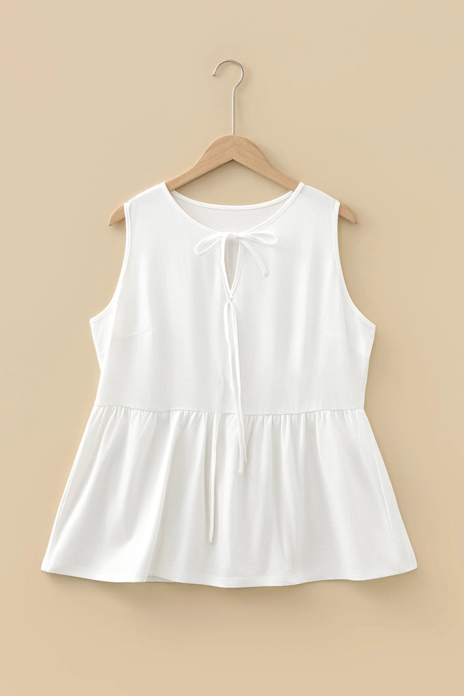 Dear-Lover Dropshipping Blue Sapphire Plus Size Solid Color Bow Tie Peplum Tank Top - Plus Size/Plus Size Tops/Plus Size Tank Tops