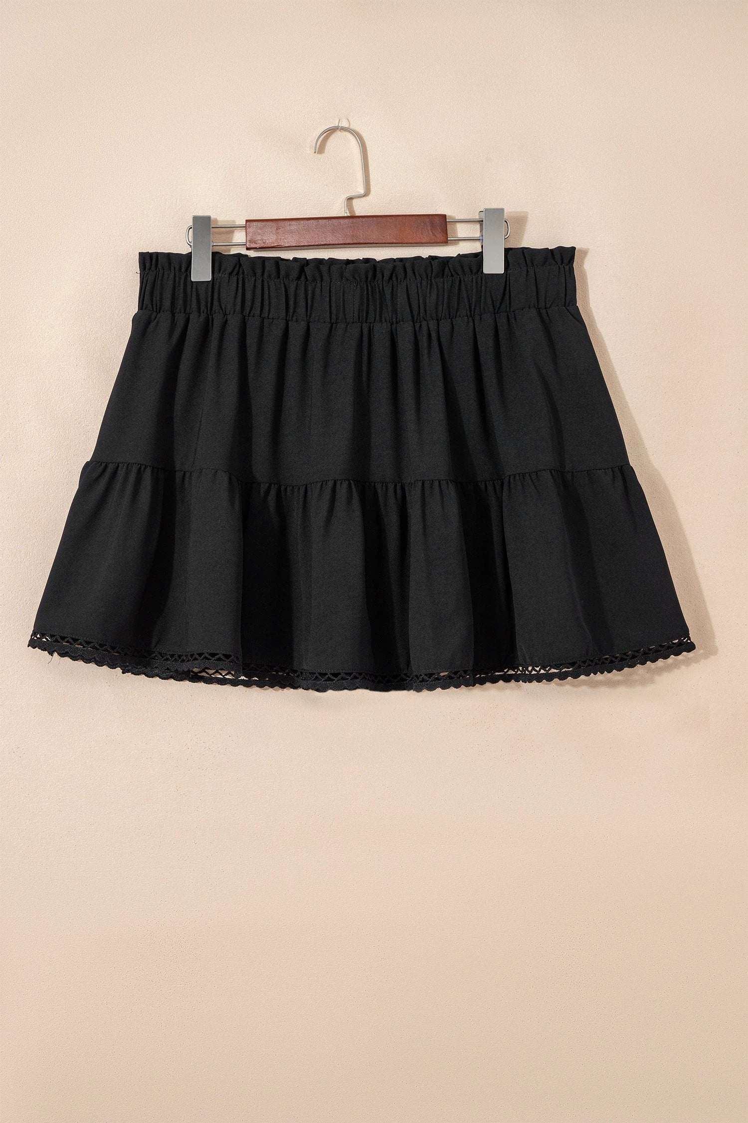 white plus size frilled elastic waist lace trim boho ruffled shorts for women casual everyday outfit
